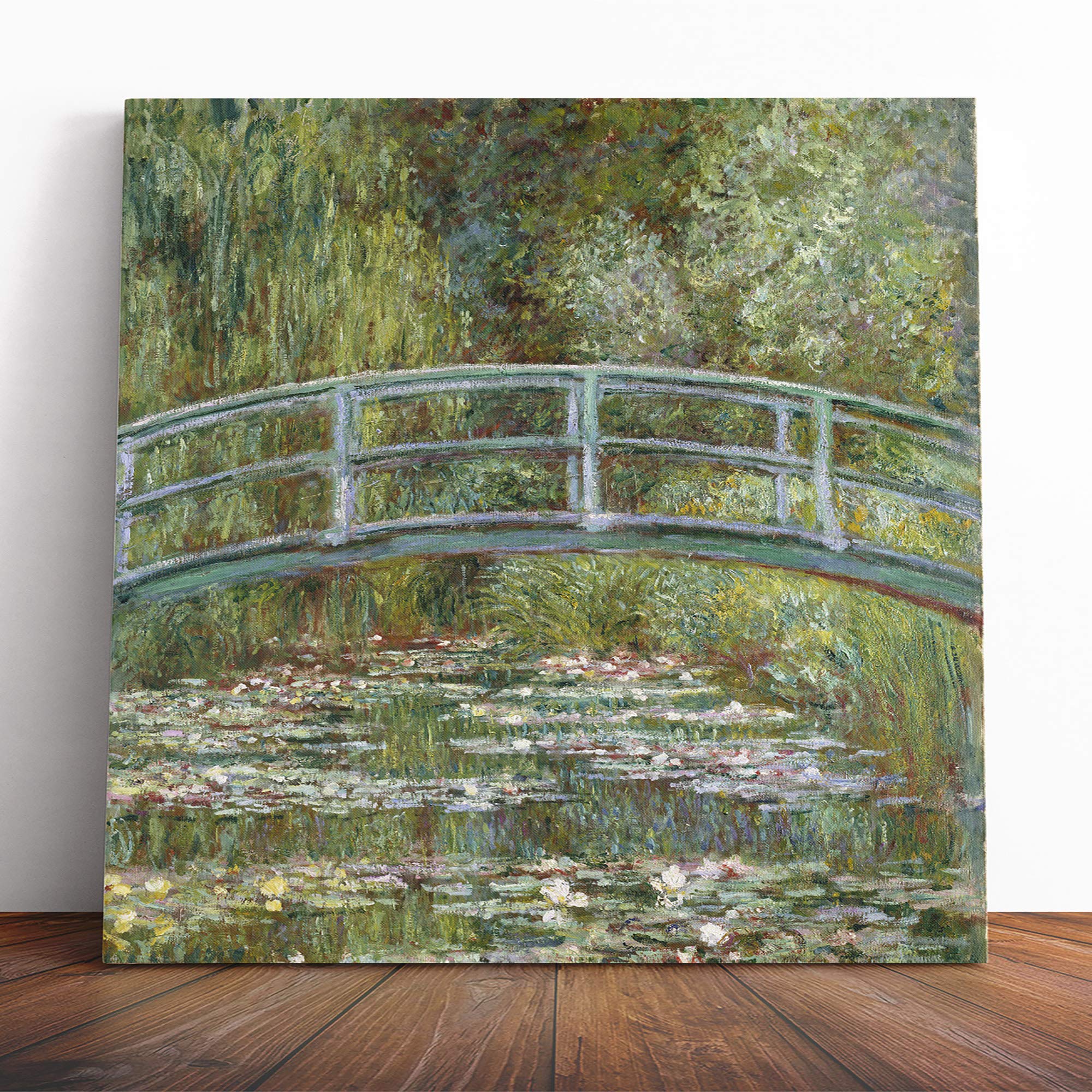 Big Box Art Canvas Print Wall Art Claude Monet Japanese Bridge and Lillies | Mounted & Stretched Box Frame Picture | Home Decor for Kitchen, Living Room, Bedroom, Hallway, Muli-Colour, 20x20 Inch