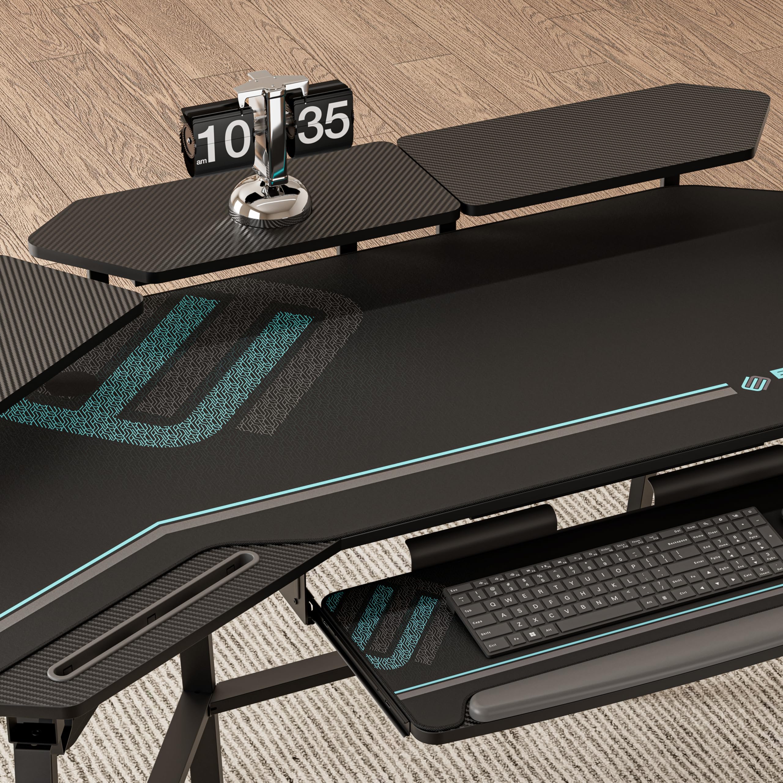 EUREKA ERGONOMIC Supporto per Monitor, Organizzatore Multifunzionale da Scrivania 50 x 22 cm, Mensola Flottante per Scrivania a Forma di Ala, Riser in Fibra di Carbonio per Ufficio (Nero, 2 Pezzi)