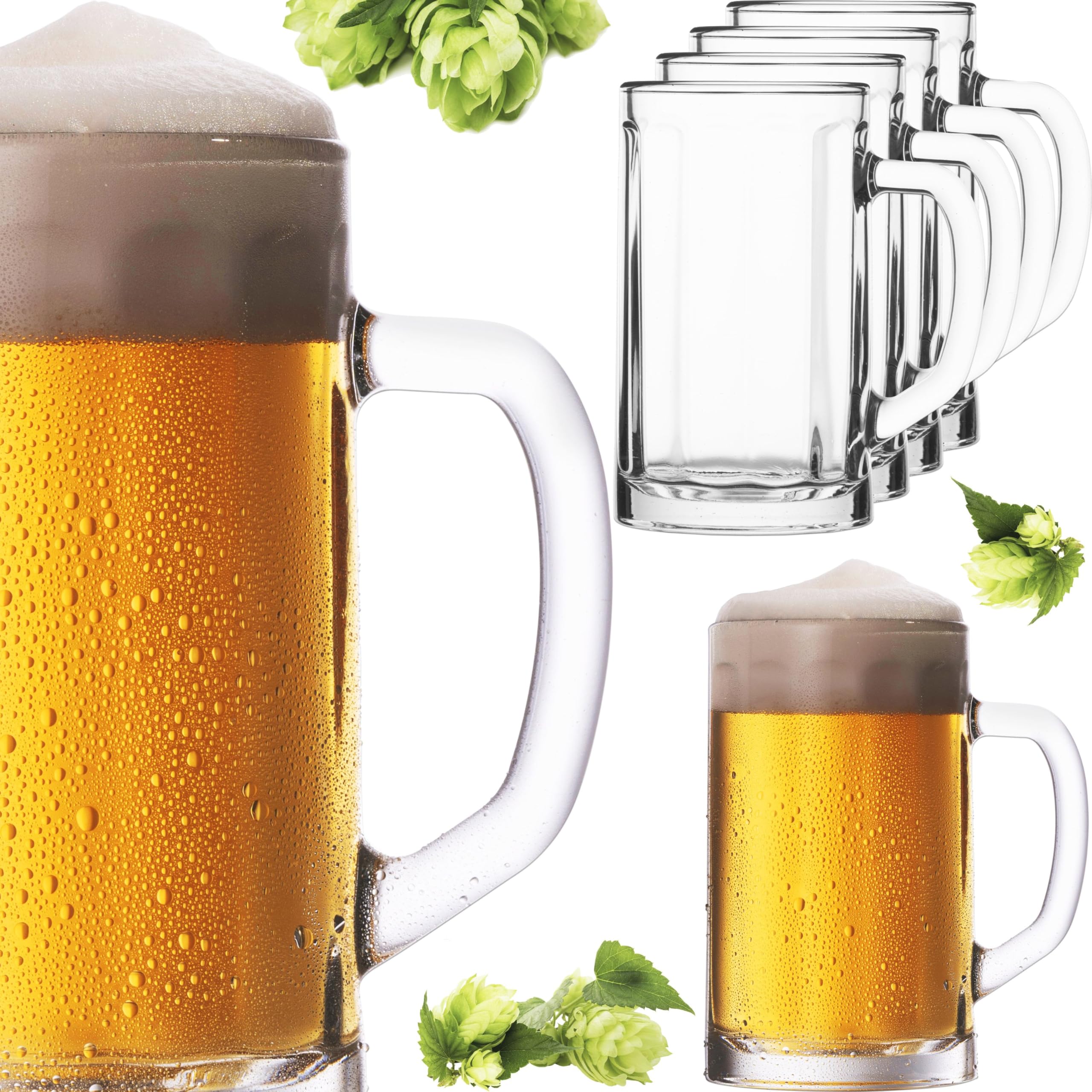 PLATINUX Boccale da birra con manico in vetro, set da 6 pezzi, 300 ml (max. 350 ml