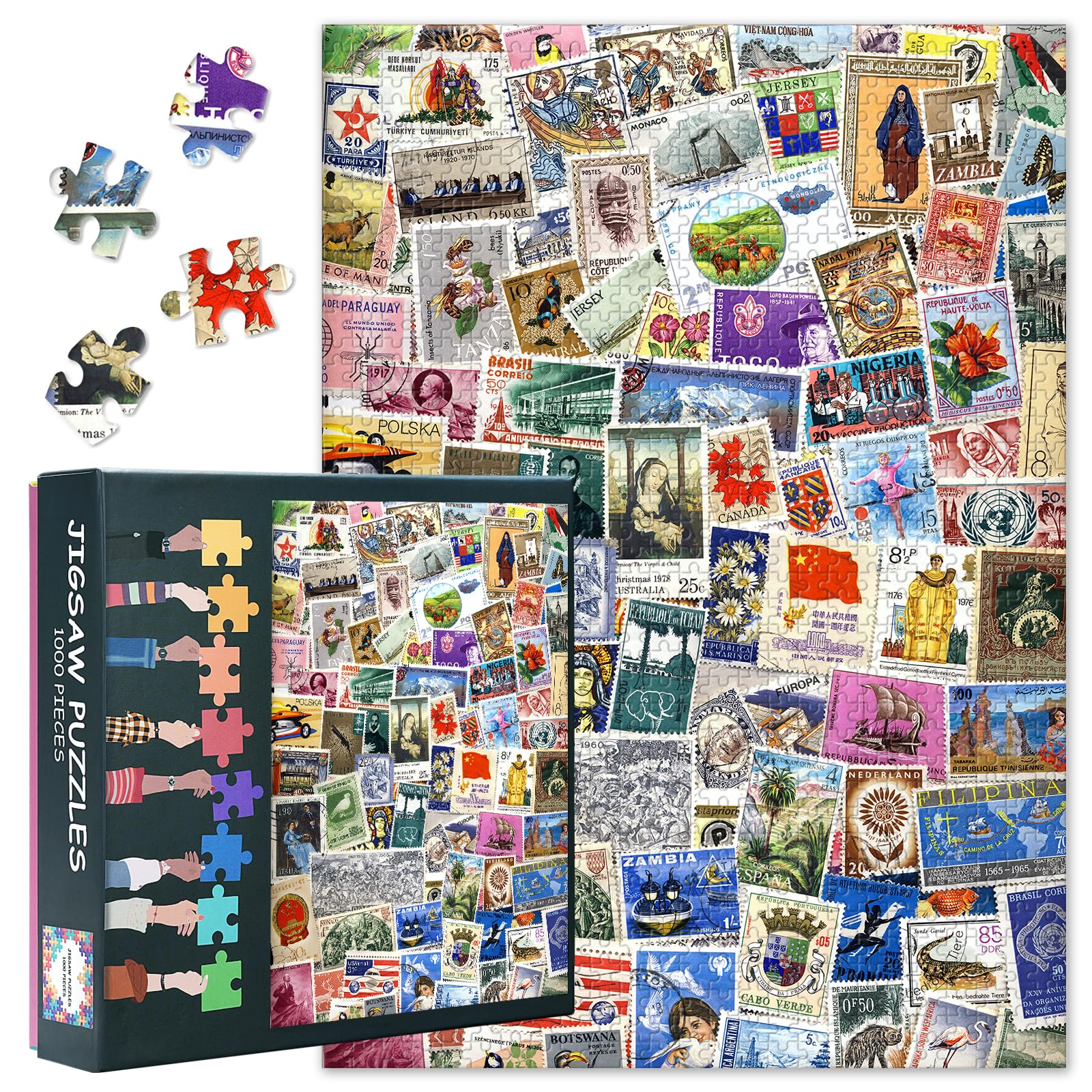 Philately Puzzles for Adults 1000 Pieces, Worldwide Commemorative Postage Stamps Collection Puzzle, Impossible 1000 Piece Jigsaw Puzzles for Home Wall Decor, 19.5 x 27.5 Inch โ image 1