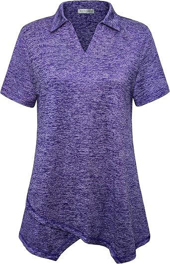 MISS FORTUNE Womens Workout Tops Golf Polo Short Sleeve V Neck Shirts Lightweight Moisture Wicking Athletic Tennis Work Top