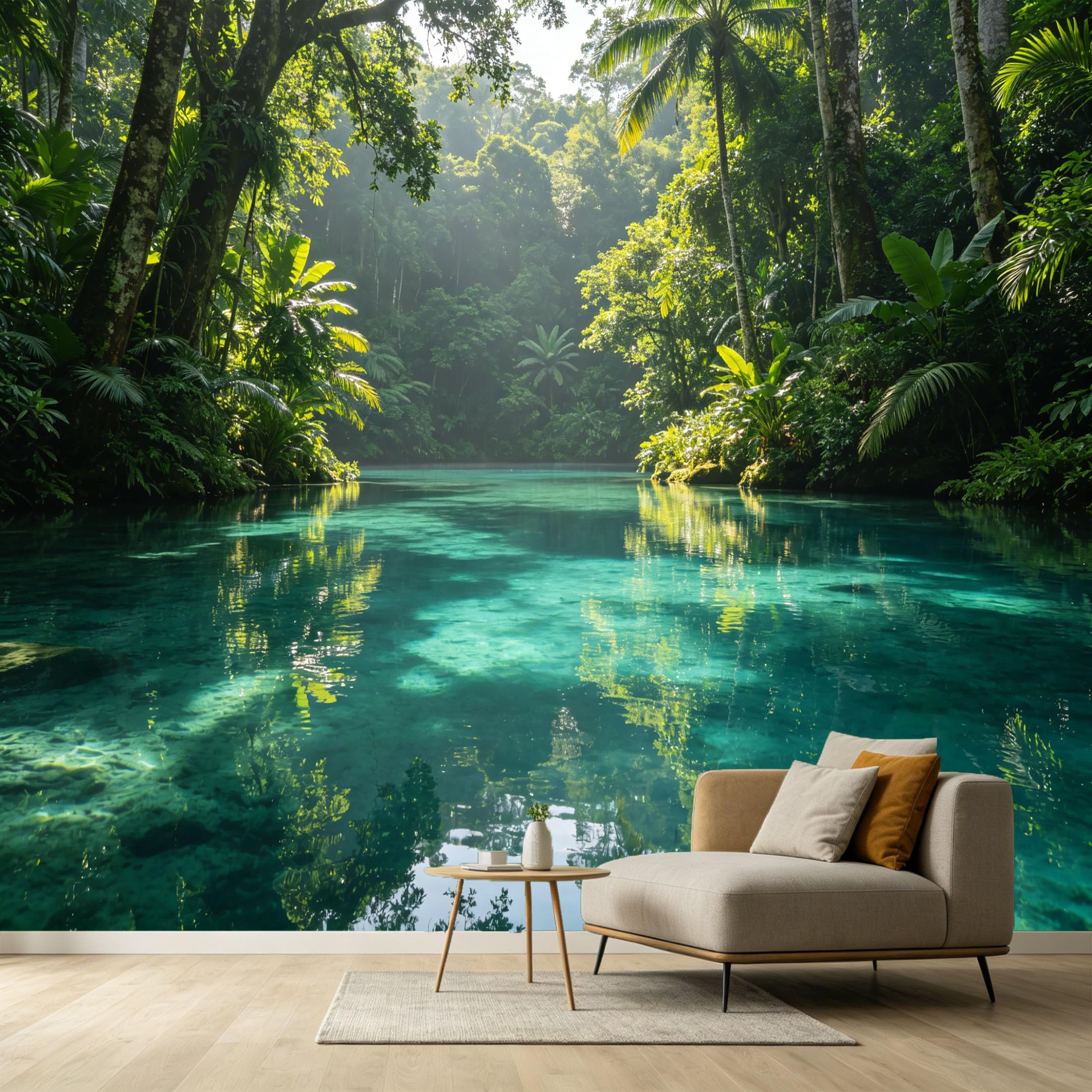 Custom Size Wall Murals Tropical Rainforest Lake Botanical Landscape Sunlight Reflection SelfAdhesive Wall Fabric Removable Large Wallpaper for Photo Living Room