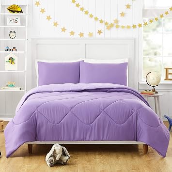 Urban Playground Iris Purple Solid Comforter Set with 2 Pillow Shams - 3 Piece Soft Brushed Microfiber Kids Bedding Set for Boys/Girls - Machine Washable Full/Queen