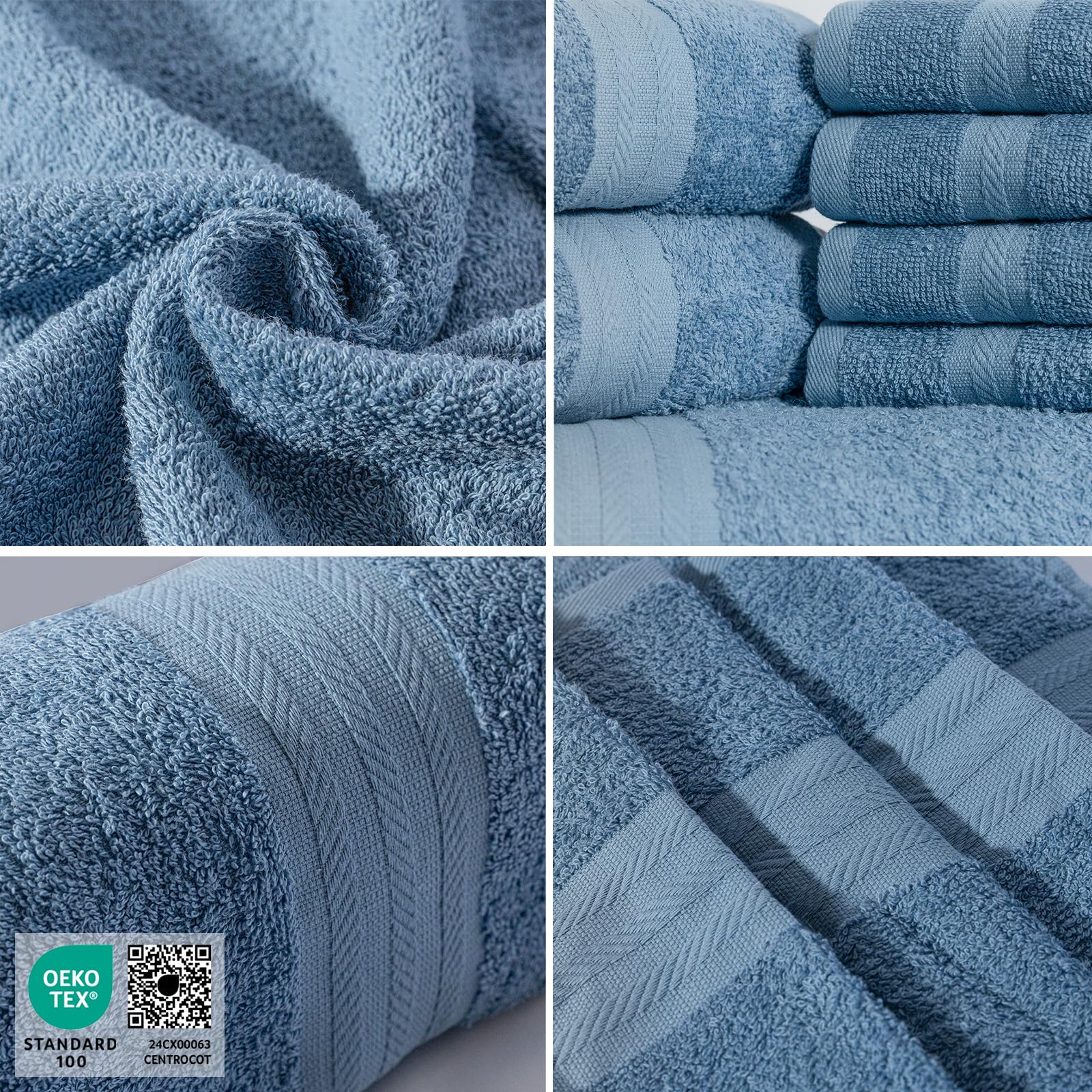 nice homeit Set Asciugamani Medie, in Cotone 100%, 8 Pezzi Asciugamani, Made in Italy. Extra Morbido Assorbente. 2 Asciugamani + 2 Asciugamani Ospite + 4 Lavette (Blu)