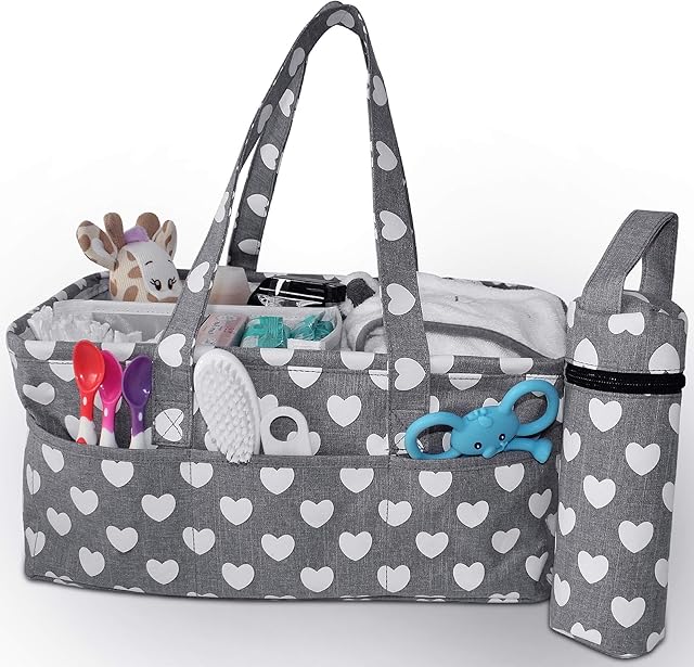 Ruby Doos® Large Baby Diaper Caddy Organiser, Nappy Caddy With 10 Invisible Pockets, Free Baby Bottle Holder - Perfect Baby Shower Gifts