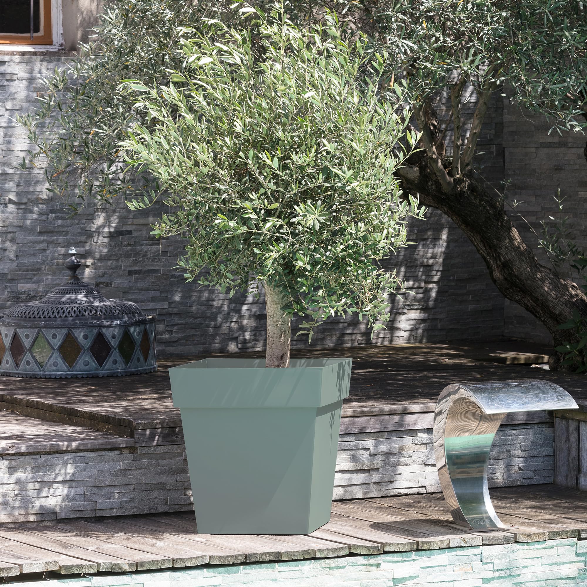 EDA - Maceta Cuadrada Toscana 50 cm - Volumen 87 L - 49,5 x 49,5 x 52,5 cm - Verde Laurel