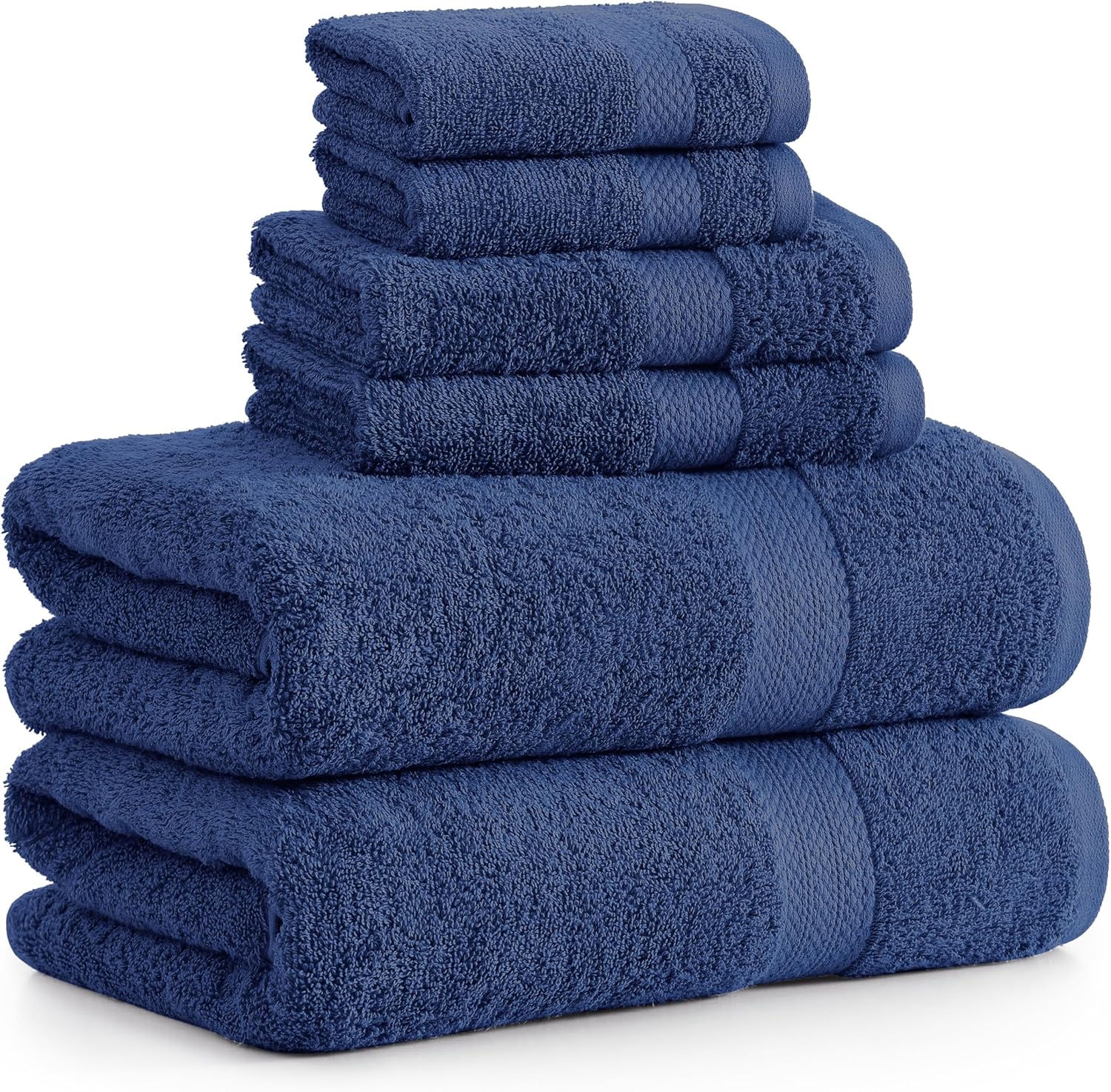 LANE LINEN 100% Cotton Bathroom Towel Set - 6 Pieces - Ring Spun, Super Soft & Highly Absorbent - 2 Bath, 2 Washcloths, 2 Hand Towels for Bathroom - Minimal Lint & Fading, Pre Shrunk - Navy Blue - Thumbnail 2