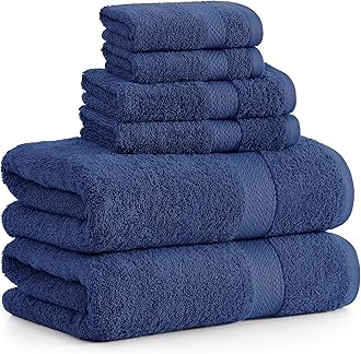 LANE LINENBath Towels for Bathroom Set - 100% Cotton 6 Piece Absorbent Towel Sets Quick Dry 2 Adults Hand Wash Cloths Navy