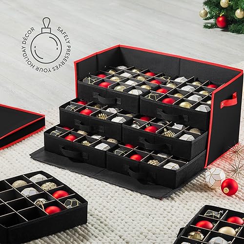 Miniatura 2 de Caja de almacenamiento grande de adornos navideños de alta calidad, con apertura lateral, bandejas estilo cajón, compartimento de 3 pulgadas, 8