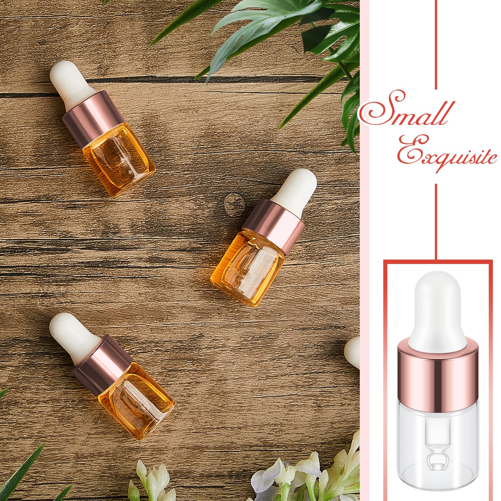 Didaey 100 mini botellas cuentagotas de vidrio transparente a granel, botellas cuentagotas de aceite esencial pequeñas, recipientes de muestra de perfume, líquido, cosméticos, viales con tapa para