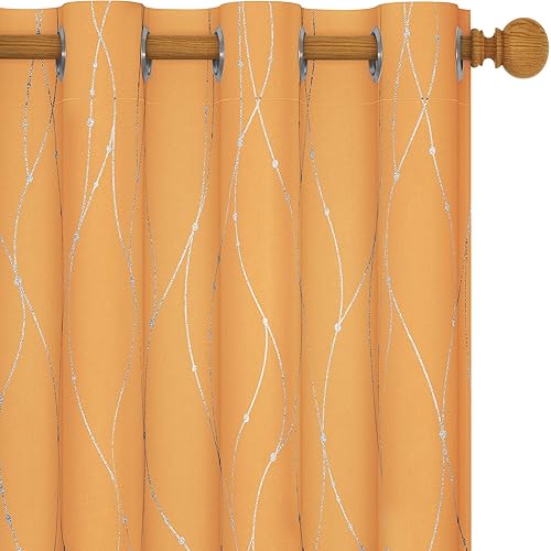 Deconovo Orange Curtains Pair for Patio Door, 95 Inch Long, Pack of 2 - Light Blocking Blackout Curtains with Dots Pattern (52 x 95 Inch, Orange Flame, 2 Panels)