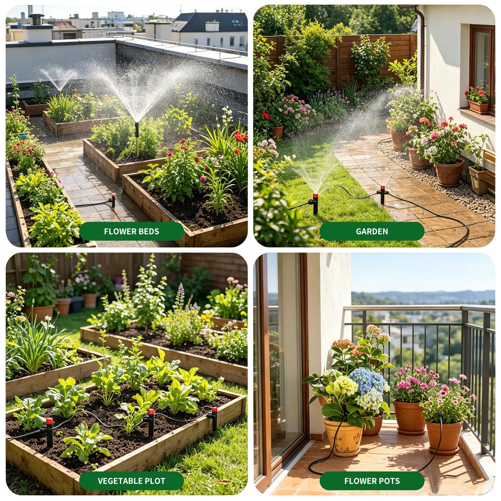 Système d'irrigation goutte à goutte de 30 m, système d'arrosage automatique de 1,6 cm, avec 30 buses en cuivre, sans outils, arrosage à brume fine pour jardin, terrasse, plantes en pot, système
