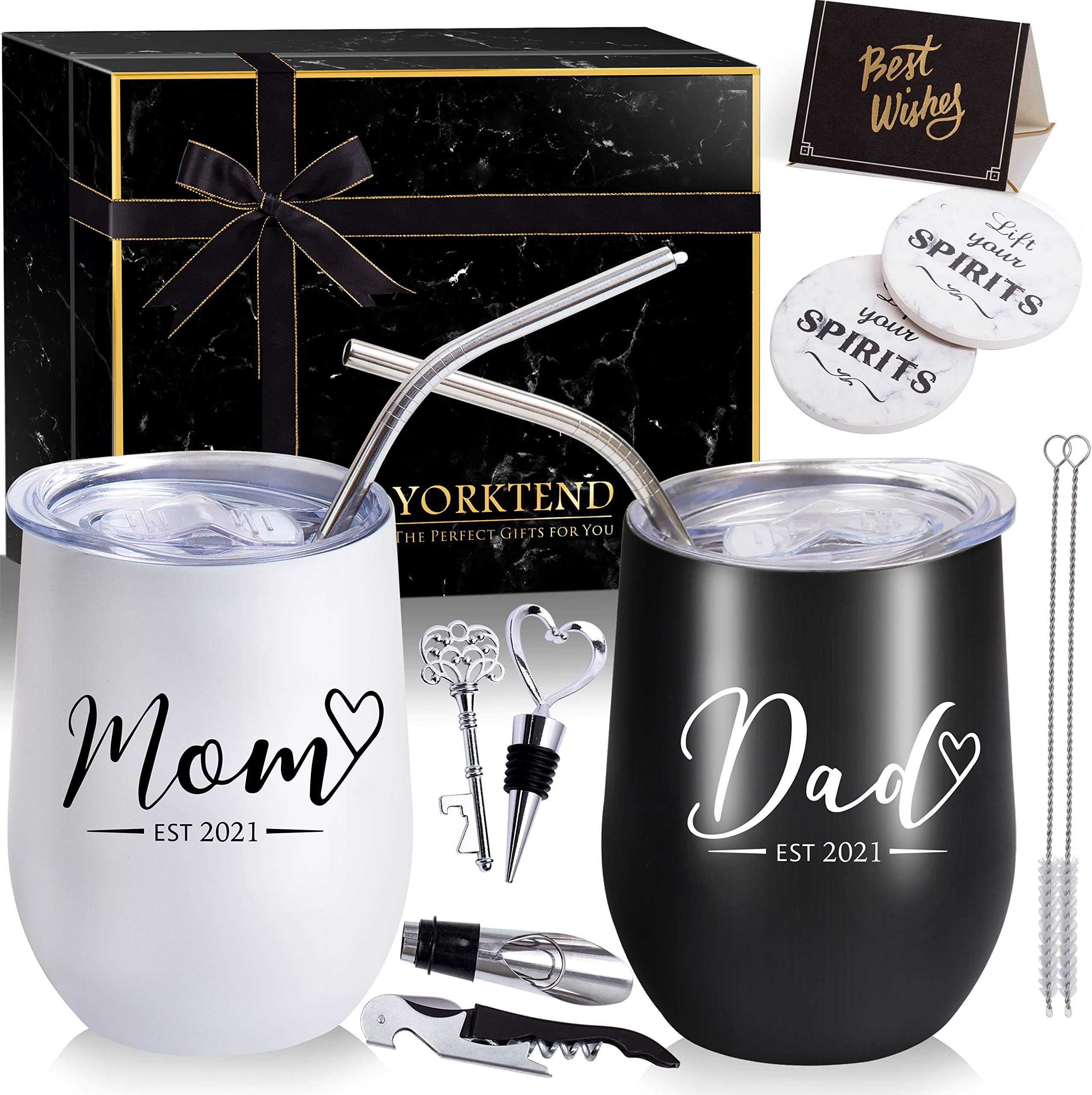 Gifts for Mom Dad New Mom Gifts New Parents Gifts for Parents Est 2021 Wine Tumbler Set Couple Gifts for New Pregnancy Baby Announcement - Baby Shower Gifts