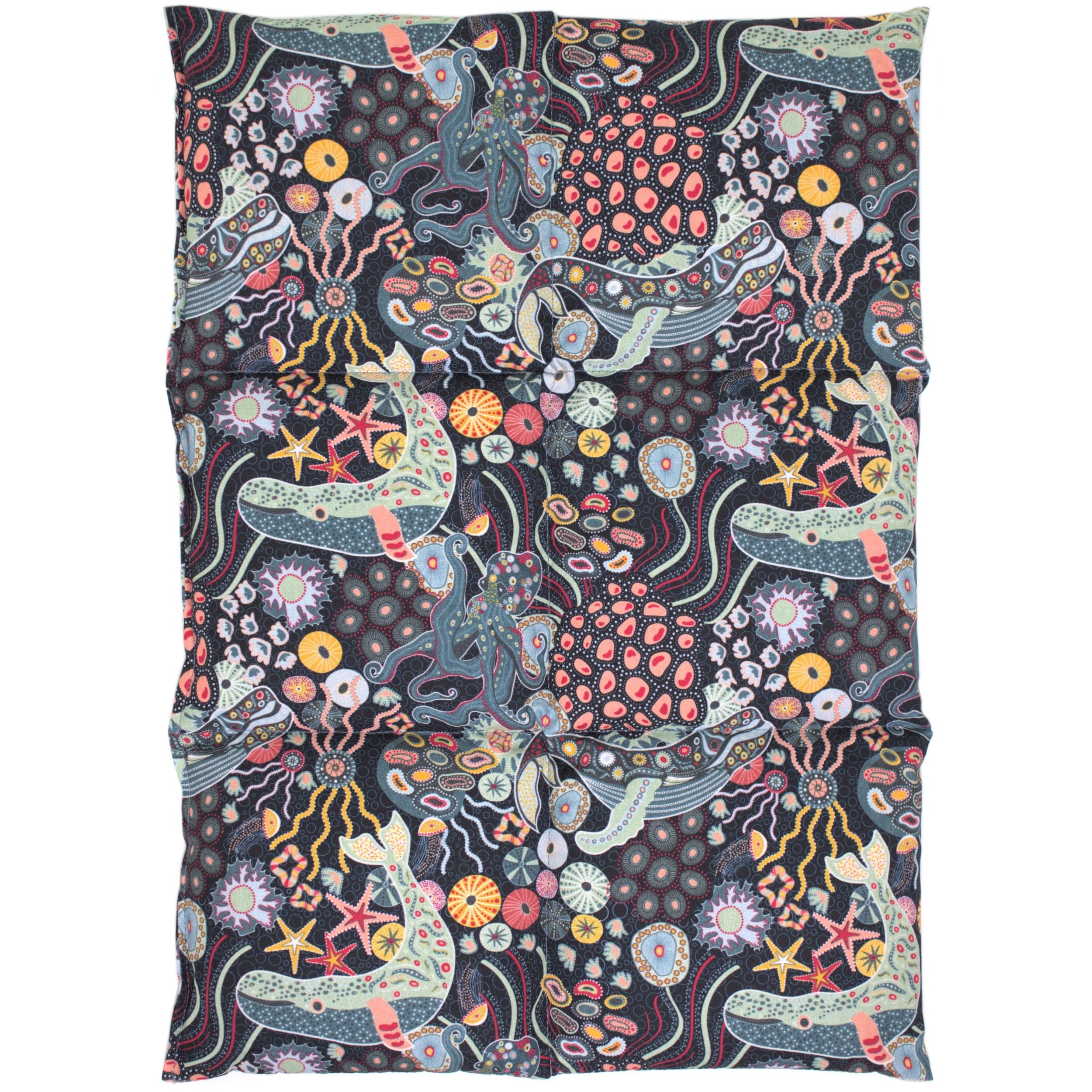 Cuscino termico 40x30 6 compartimenti - Semi di lino - Sotto l´oceano - cotone organico - Per la schiena, lo stomaco e molto altro - Terapia caldo e freddo