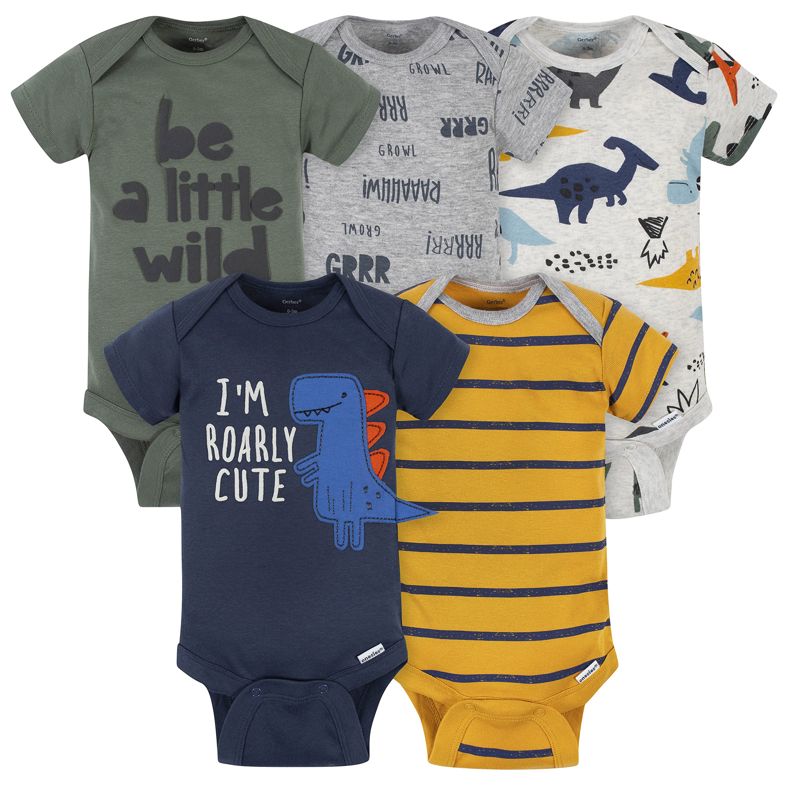 Gerber Baby 5-Pack Variety Onesies Bodysuits (Roarly Cute, Newborn)
