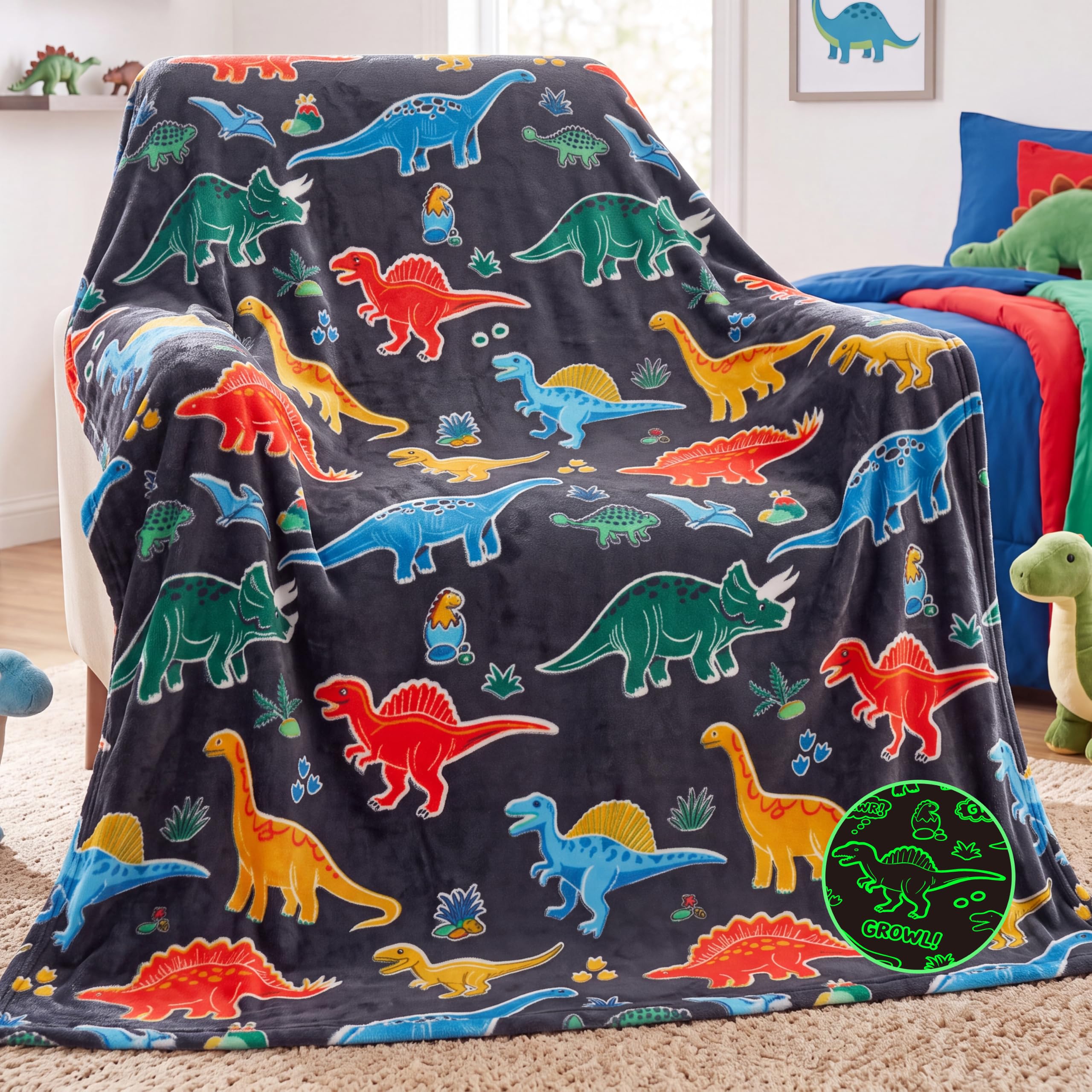Glow in the Dark Dinosaur Blanket - Kids Gift -16