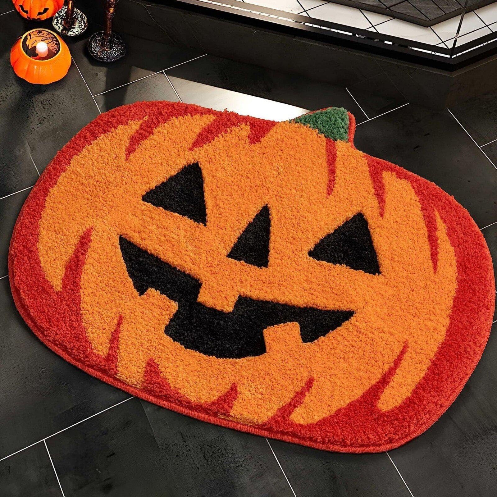 Kürbis-Badematte – Extra Weich & Saugfähig, 61x61 Cm, Rutschfest, Maschinenwaschbar, Für Halloween & Bad