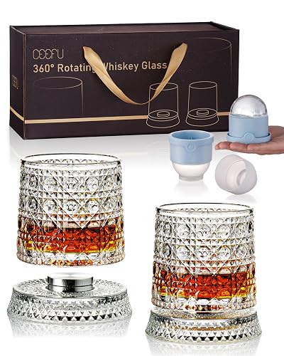 CEEFU 360° Spinning Whiskey Glasses Set with Gift Box, Set
