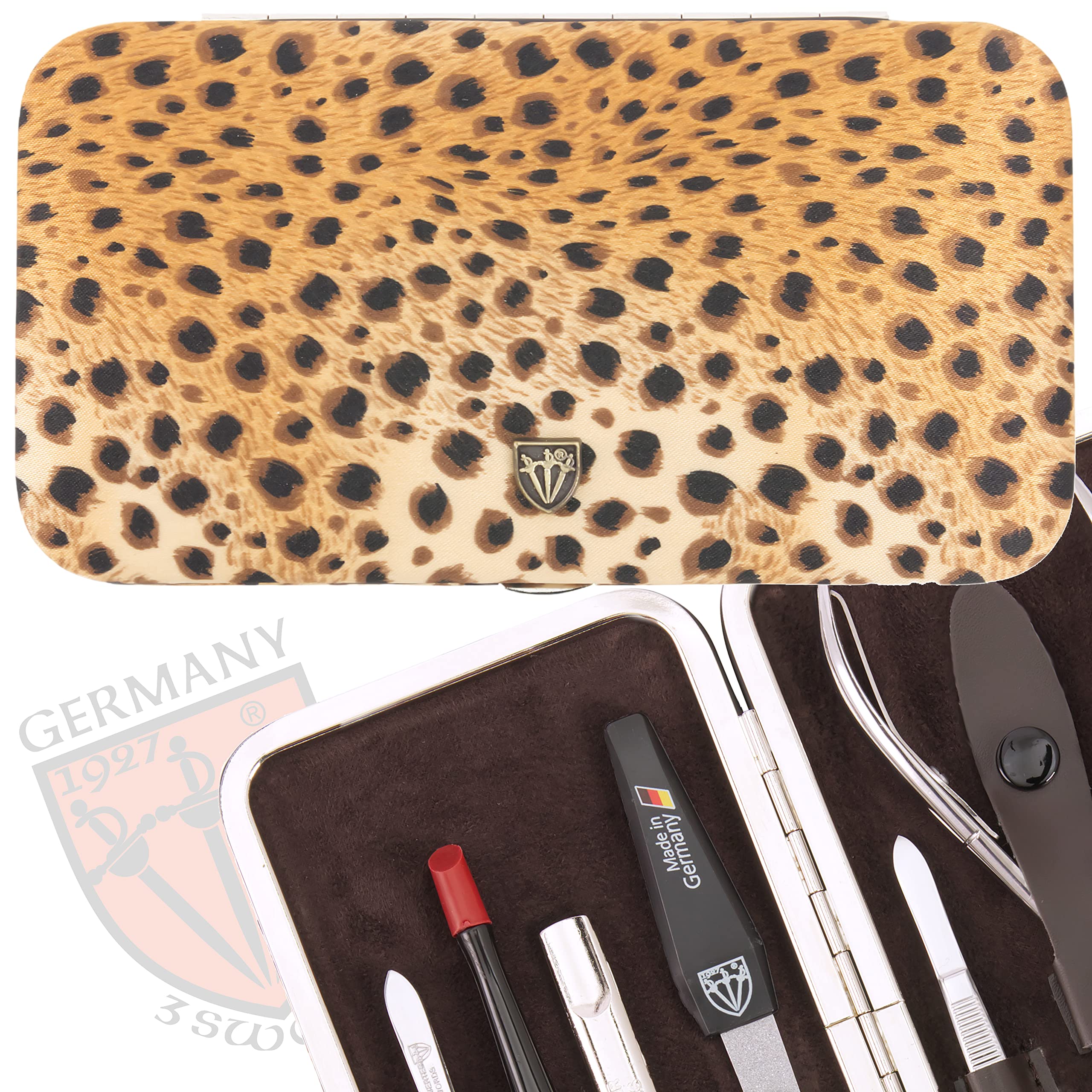 3 Swords Germany - 7-piece manicure pedicure set kit - brand quality, LEOPARD - TEXTILE MATERIAL - Image 2