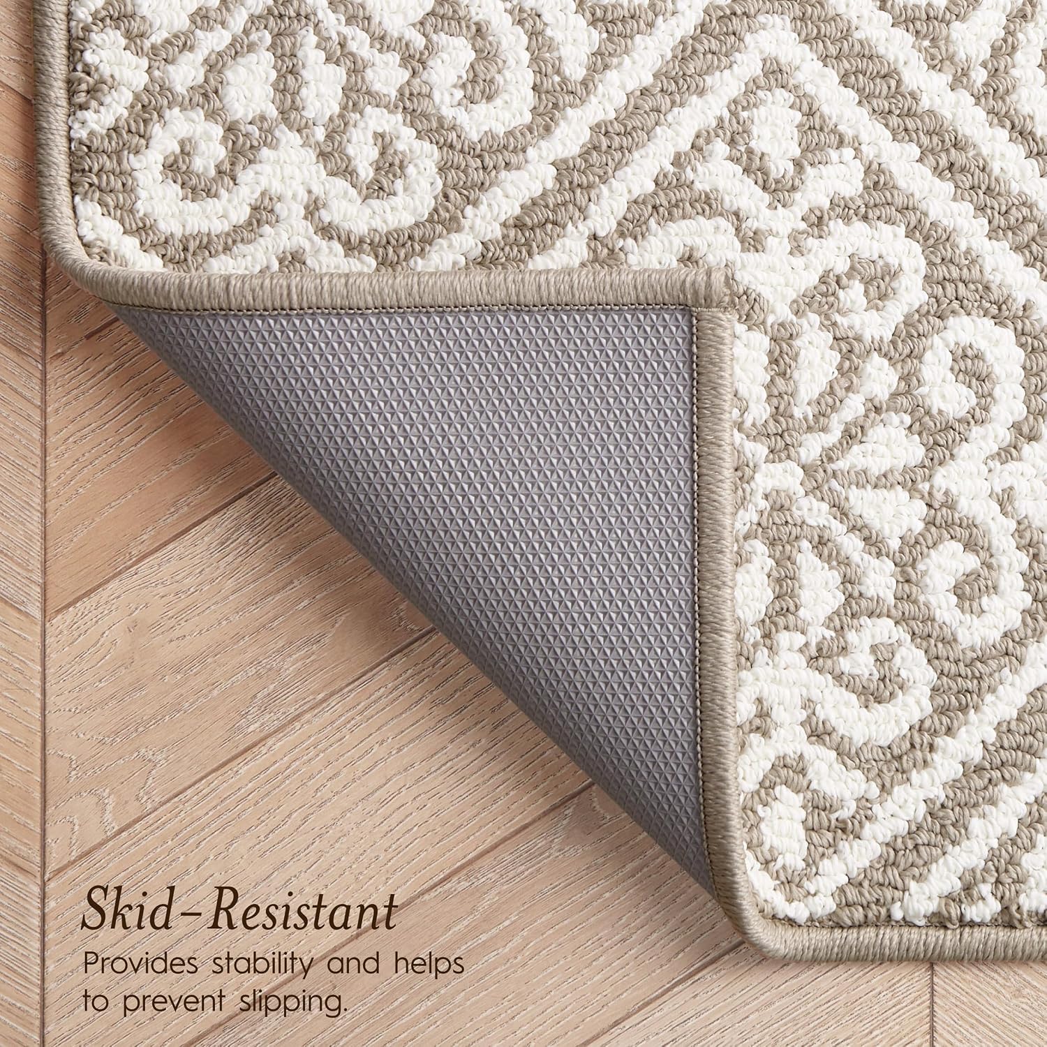 Laura Ashley All Loop Tufted 26" x 72" Washable Skid-Resistant Runner Rug - Linen/Ivory Austell Two-Tone