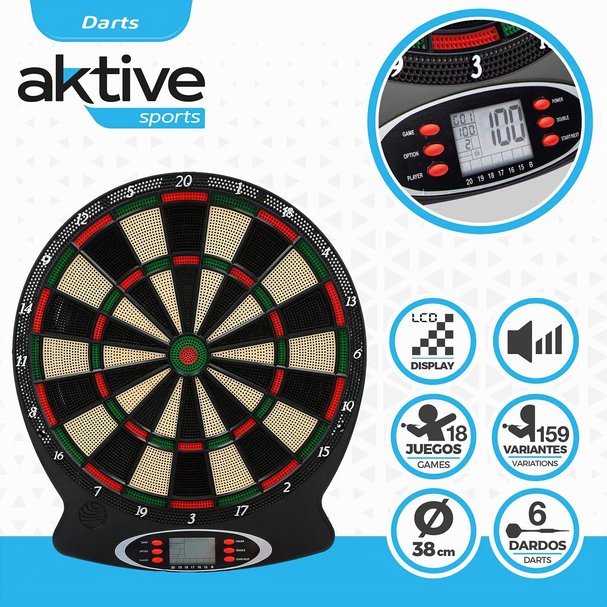 AKTIVE 43095 - Fléchette Électronique Multi-Jeux pour Enfants et Adultes, Fléchette Numérique Murale, Jouet Sportif, Jouet de Visée
