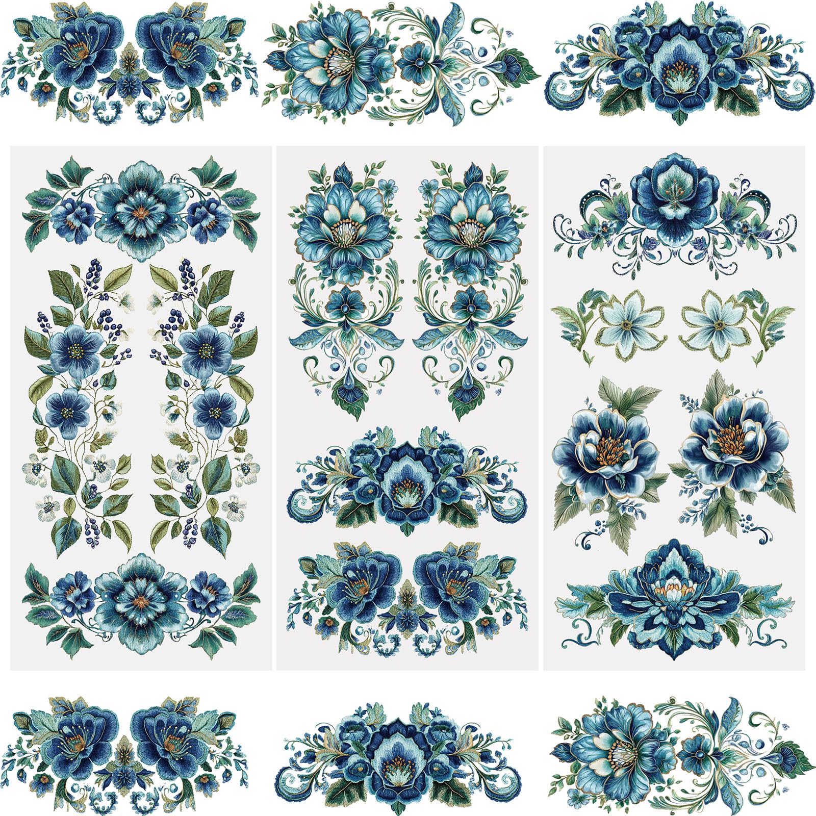 WANDIC 3 Sheets Rub On Transfer Stickers, Green Pattern Waterproof Decals Furniture Craft Decorative, Junk Journals for DIY Scrapbooking, 15 * 30cm