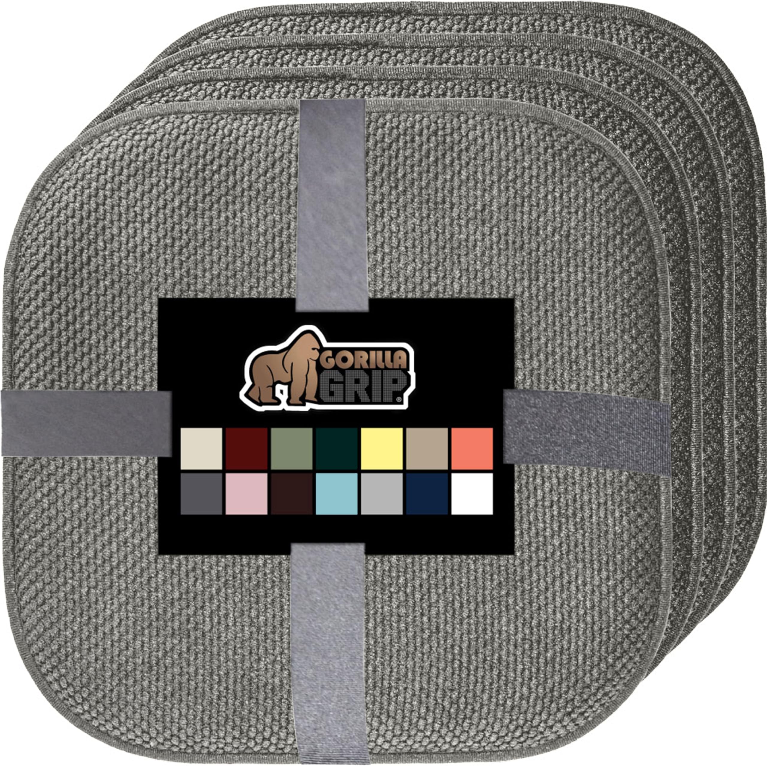 GORILLA GRIP Slip Resistant Chair Cushions, No Ties Required, Memory Foam Pads for Dining Room, Kitchen Table, Office, Rocking Chairs, Plush Seat Cover Cushion Pad, Home Decor, Set of 4, 16x16, Grey