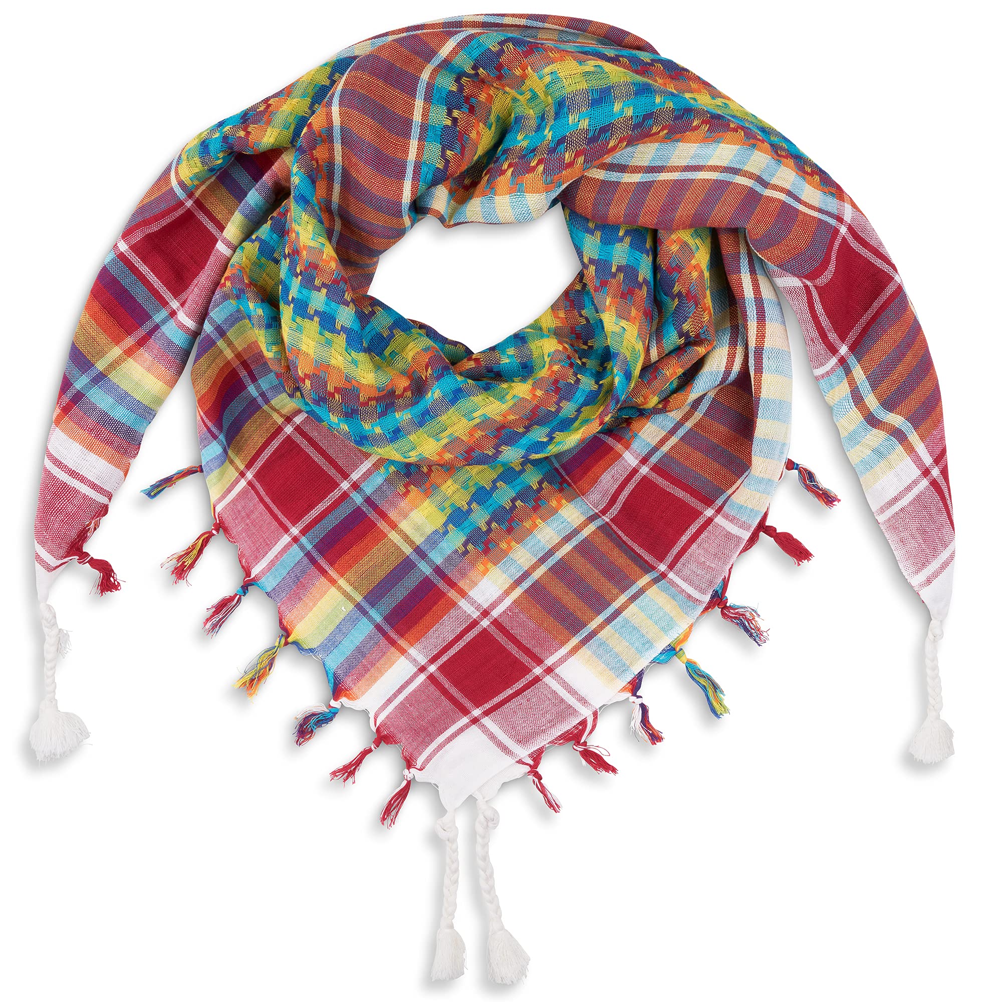 Lovarzi Women's Multicoloured White Desert Scarf For Men & - White Colourful Shemagh Keffiyeh Scarves - Rainbow Arab Head Scarf Arabic Style