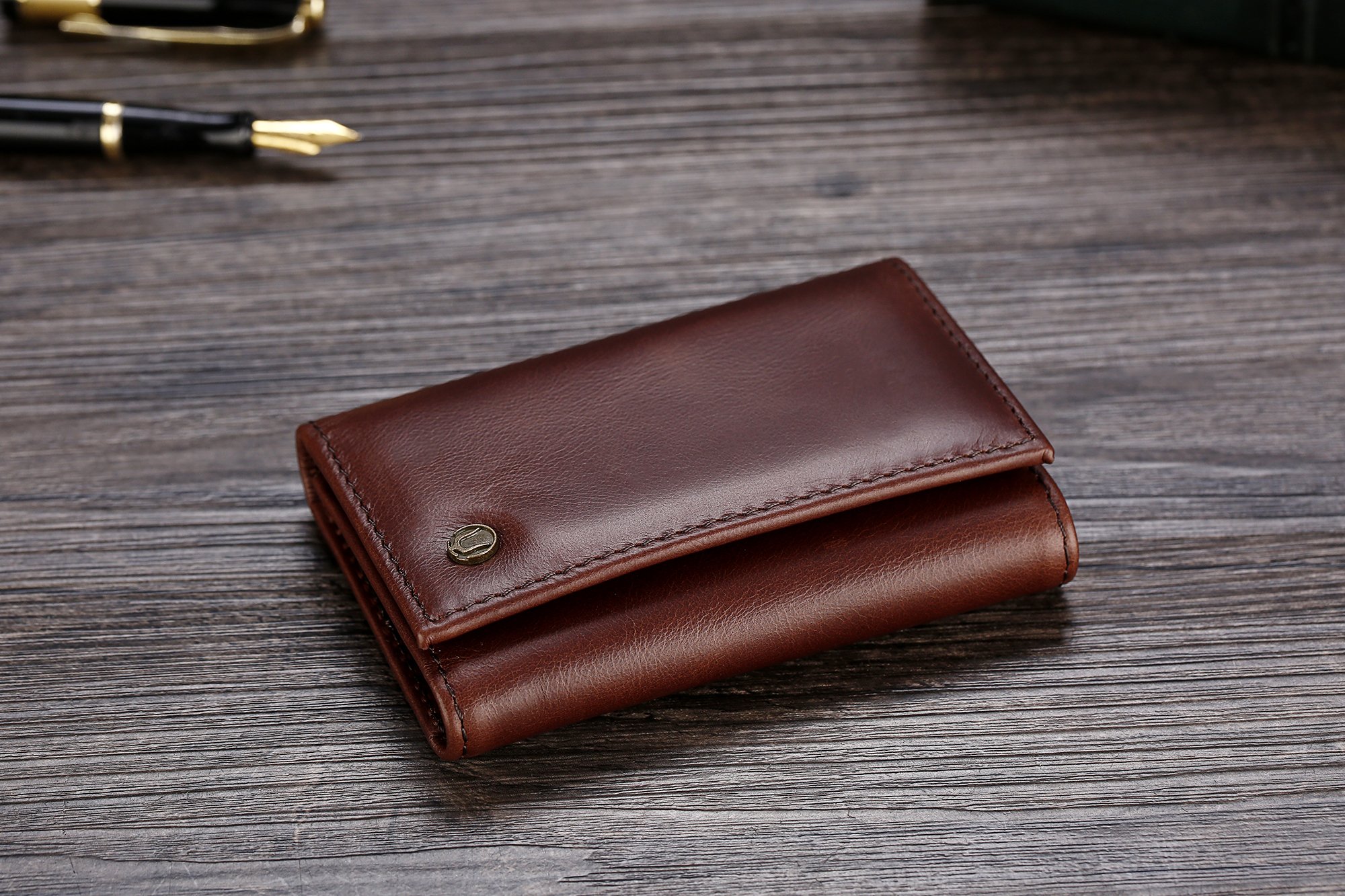 Cronus y Rhea® | Luxury Key Case Exclusive Leather (Janus) | Llavero | Cuero real | Con elegante caja de regalo | Hombres - Mujeres (Marrón oscuro)
