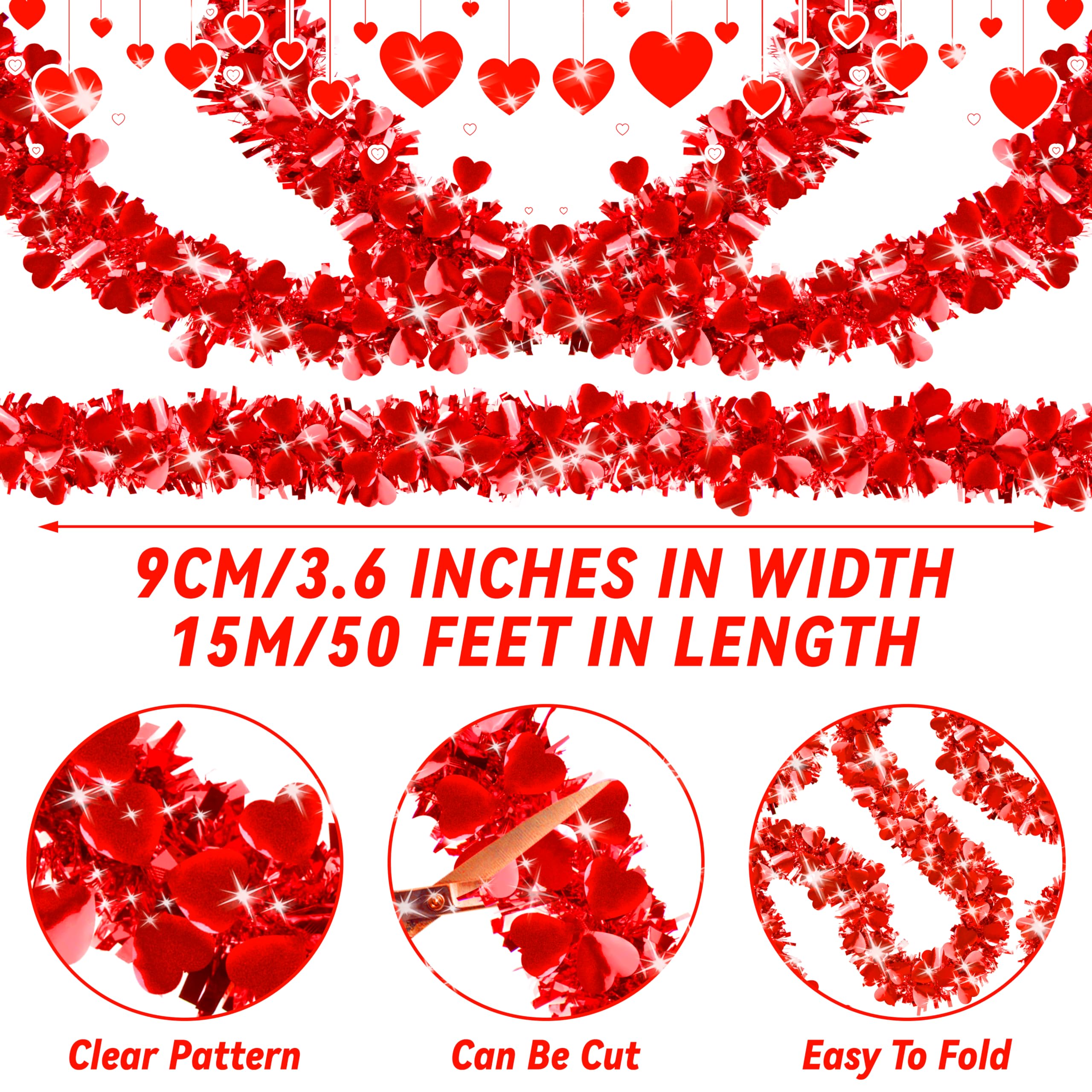 Guirnalda de oropel de corazón para el día de San Valentín, guirnalda metálica de oropel para decoración de boda, suministros de fiesta de amor, decoración colgante del día de San Valentín (A)