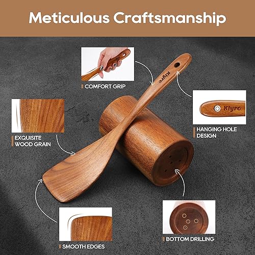 Miniatura 3 de Cucharas de madera para cocinar, juego de utensilios de cocina antiadherentes con 4 cucharas medidoras, juego de espátulas de madera de agarre