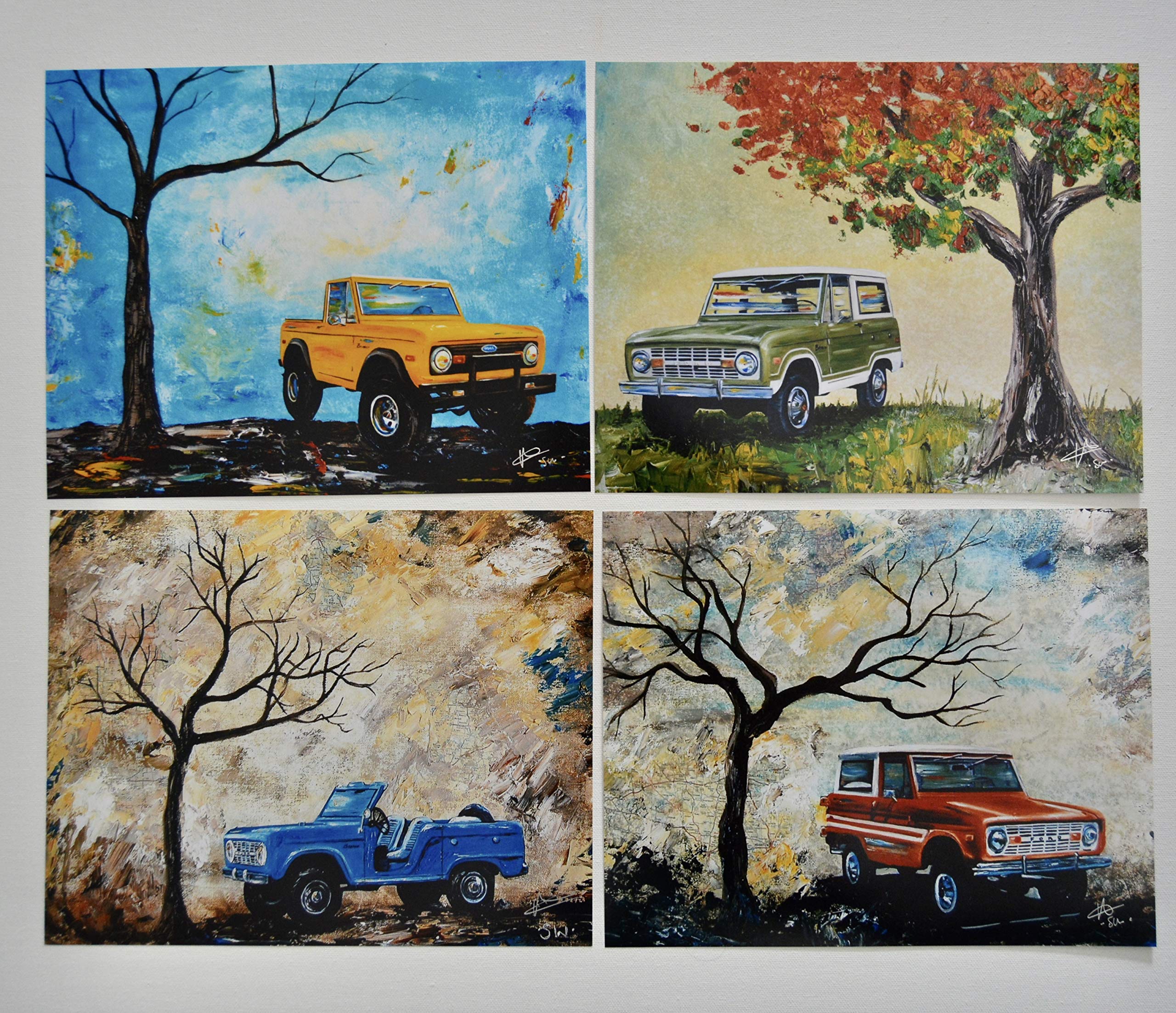 Ford Bronco art, artist signed photo prints of my paintings, Set of 4, Ford, Bronco, early Bronco,1960's to 1970's, truck, fathers day, gift, christmas, present, men, man, print