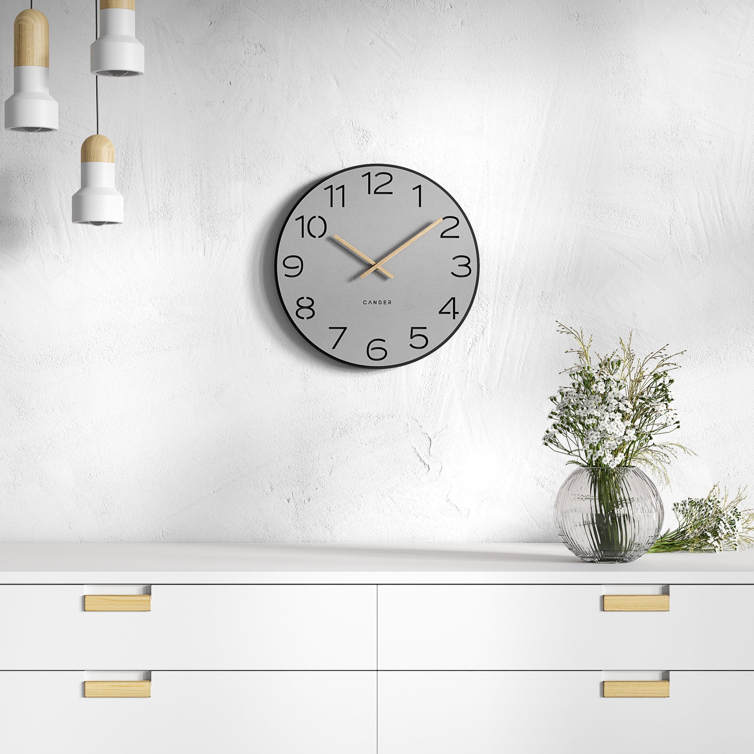 Cander Berlin MNU 2640 Y XXL Wanduhr lautlos 40 cm ohne Ticken analog Wohnzimmer modern Vintage grau schwarz Holz-Zeiger