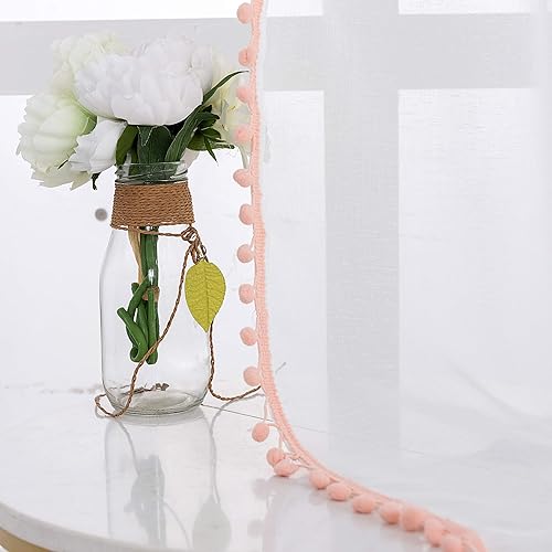 Miniatura 4 de Selectex - Cortinas de gasa semitransparentes con diseño de cenefa de borlas, con bolsillo para barra, para sala de estar o habitación, juego de 2