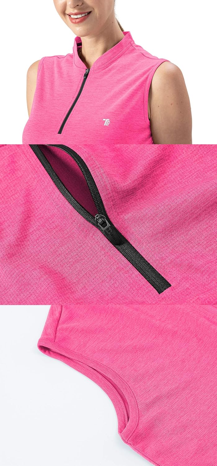 YSENTO Women's Golf Apparel Shirts Clothes Outfits Sleeveless 1/4 Zip Collarless Dry Fit UPF 50+ Tennis Polo Tank Tops - Image 6