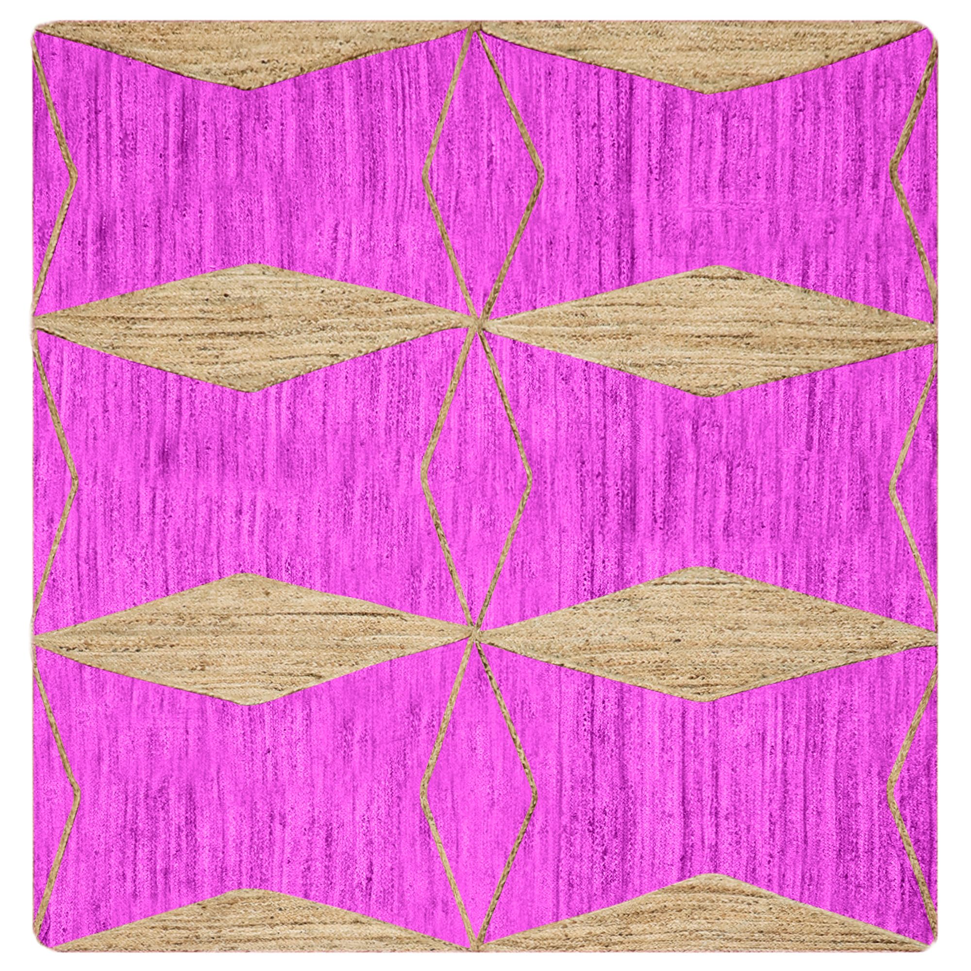 Tapis en jute carré rose bohème pour petite chambre et table salle à manger