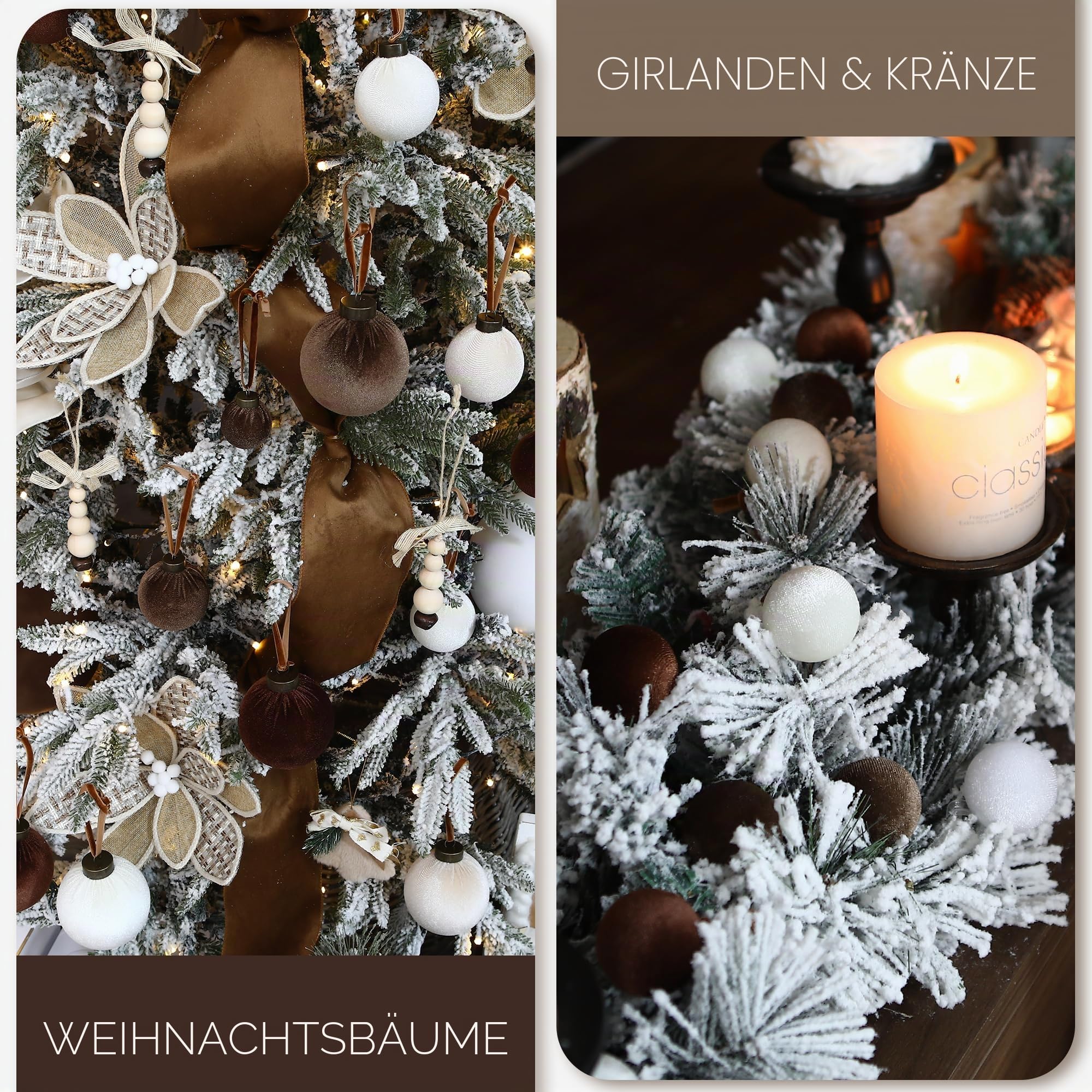 Sea Team 32er-Set beflockte Samt Weihnachtskugeln Verschiedene Größen Creme