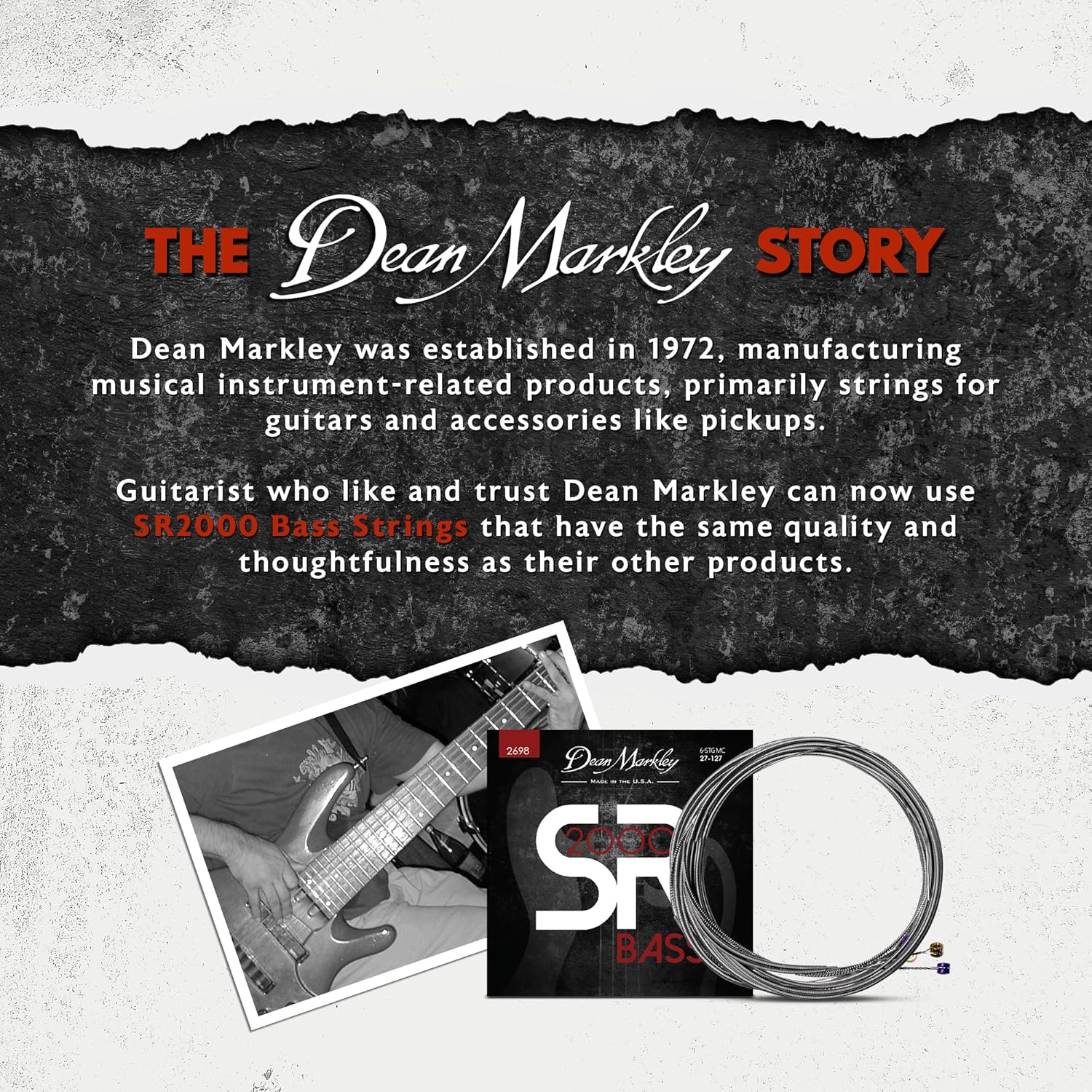Dean Markley SR2000 Stainless Steel Bass Guitar Strings 6 String Set, 27-127 Medium Custom 6 String Bass Guitar, Silky Smooth Bass Strings with Long Lasting and Full Tone, Made in the USA