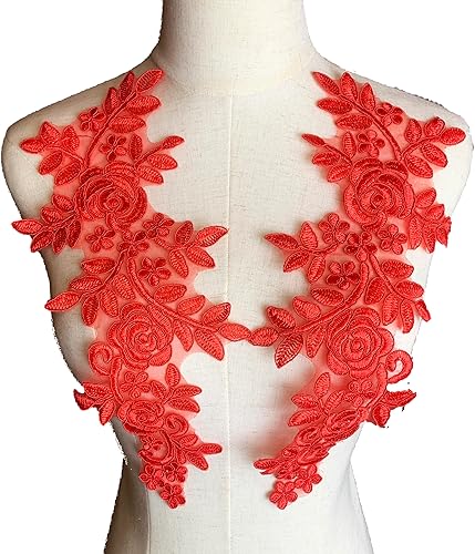 Miniatura 9 de Worlds 1 par de parches de tela de encaje blanco bordado apliques encaje floral motivo vestido de novia costura adornos decoración 13.8 x 5.7 in