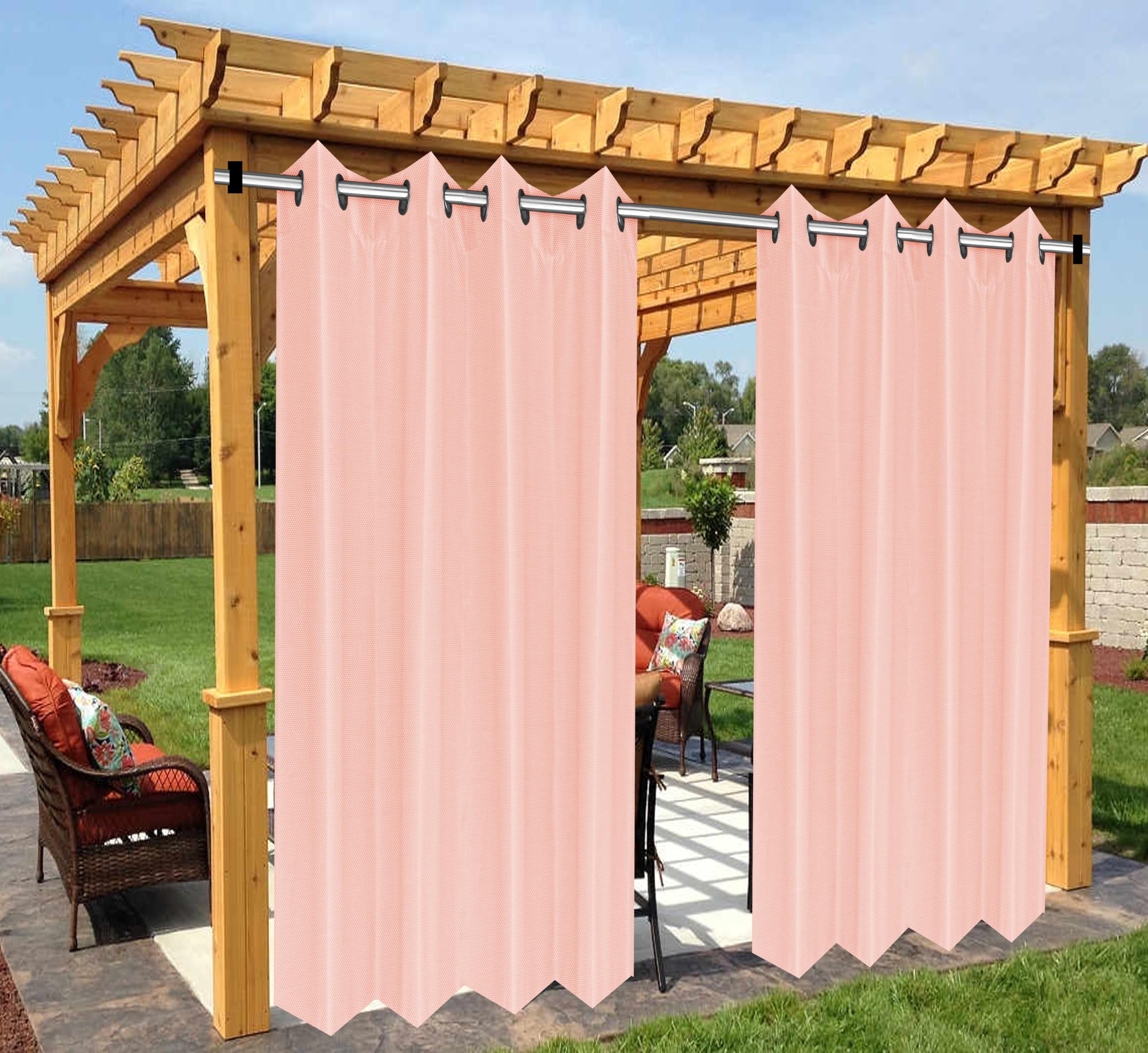 Polyester 300GSM Fabric Waterproof Sun Rain & Vision Blockage Curtains(Pink 4.5 X 5.5 Feet,Piece of 1) with Top Style Rust Proof Eyelet Used for Door,Balcony,Outdoor & Indoor Area