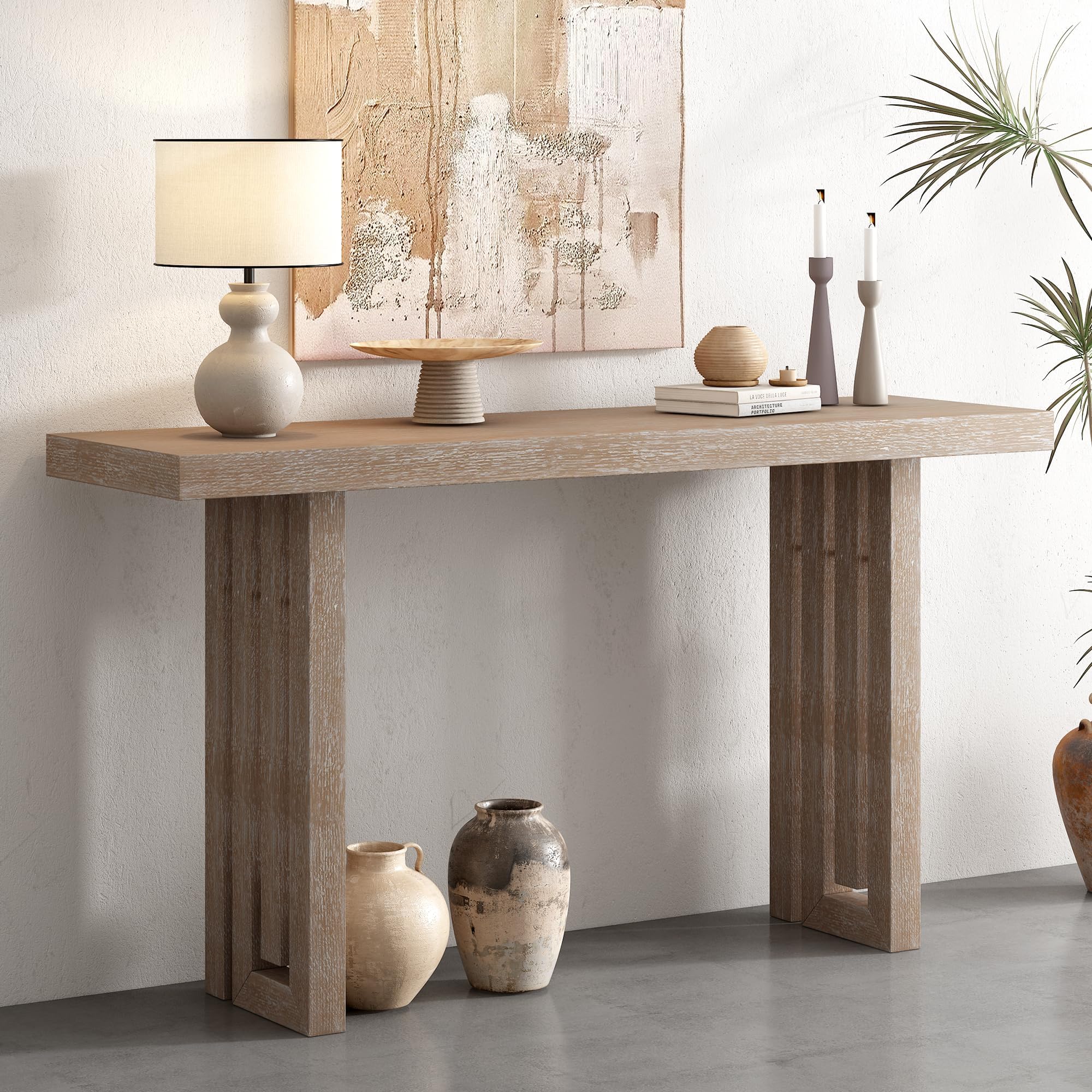 Quarte Exquisite Console Table with Distinctive Side Shapes, Oak Veneer Sofa Side Table for Entryway, Hallway, Living Room, Foyer, Corridor (Natural/Oak)