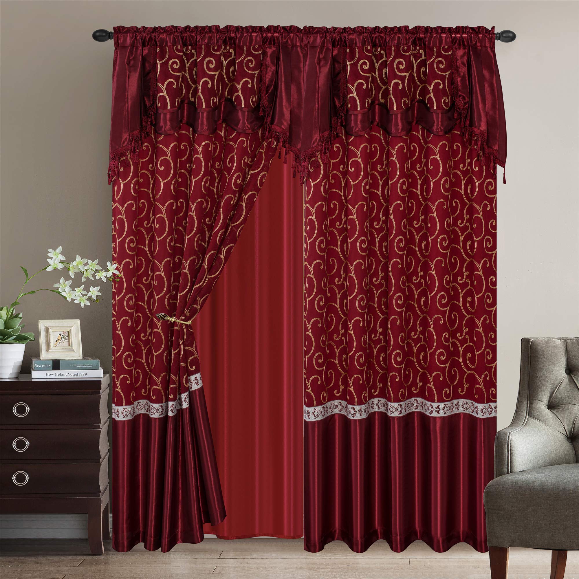 Buy Luxury Home Collection 2 Panel Embroidered Curtain Set with