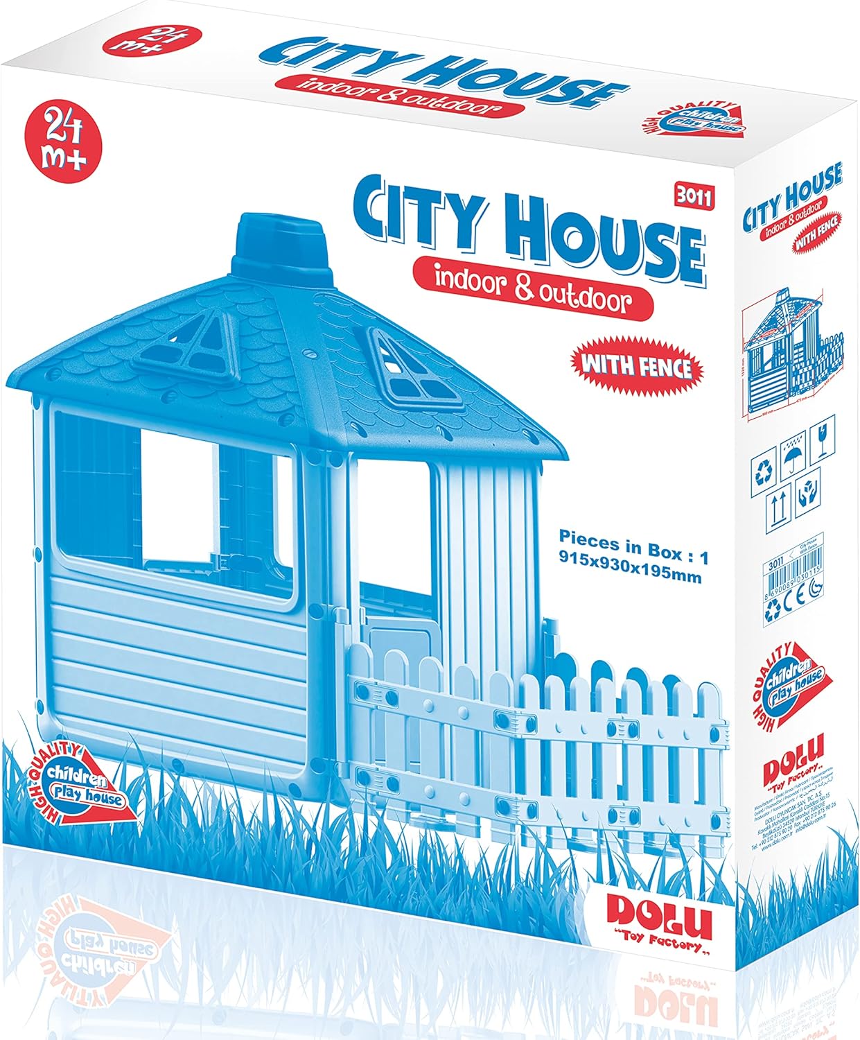 DOLU : My First City Playhouse with Fence - Indoor & Outdoor Toy Home, 53" High, Durable Waterproof Plastic, Front Fence Area, Toddlers & Kids Ages 2+