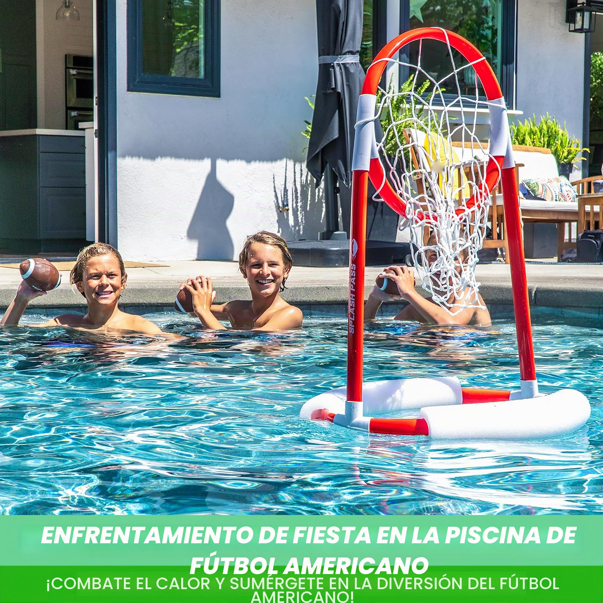 GoSports Splash Hoop 360 & Splash Pass - Juegos flotantes para Piscina, Elige Entre Baloncesto, fútbol Americano y Lacrosse, Incluye aro, Pelotas y Bomba