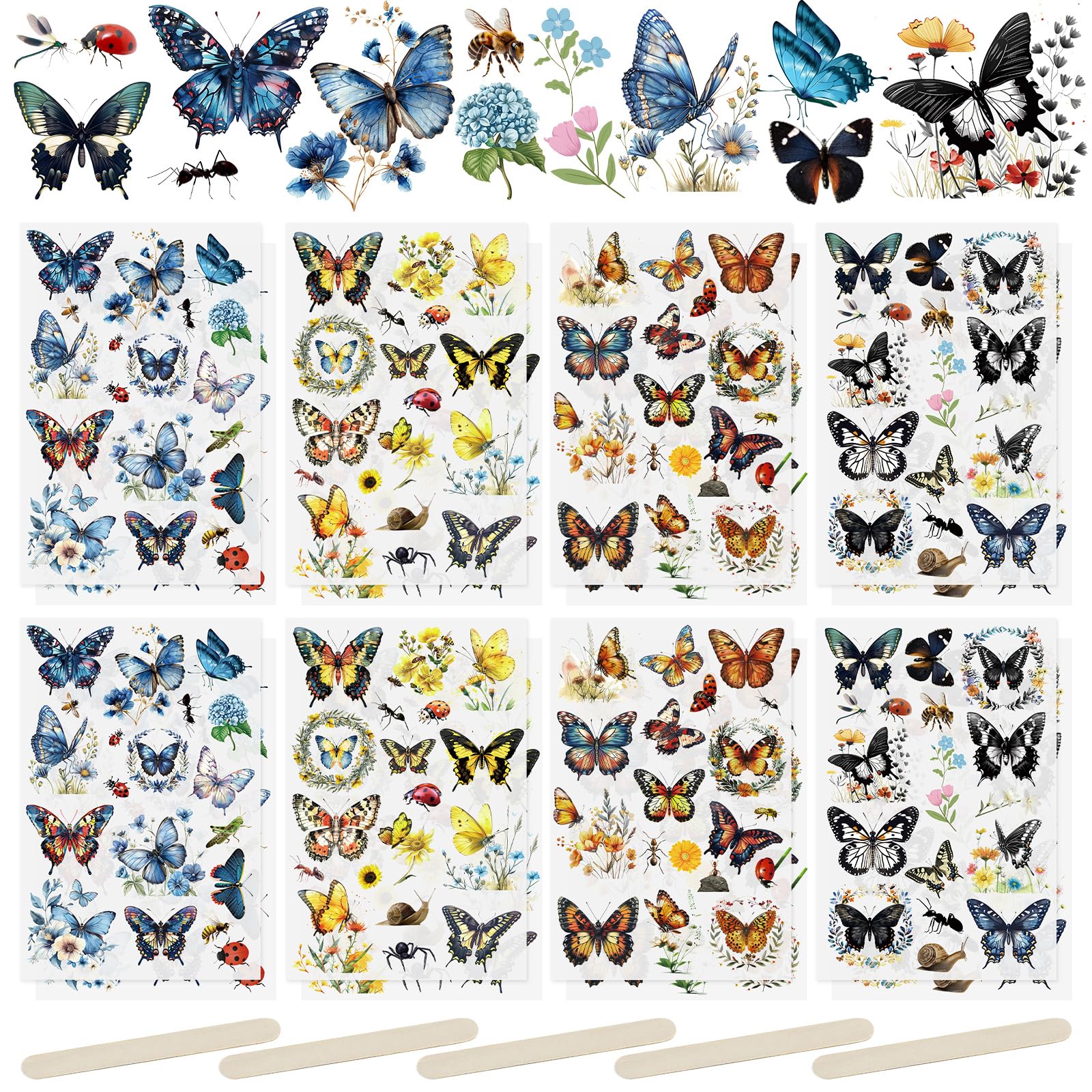 WANDIC 16 Sheets Rub On Transfer Sticker, Butterfly Insect Stickers for DIY Scrapbooking Photo Albums furniture,5.9 * 3.9in โ image 1