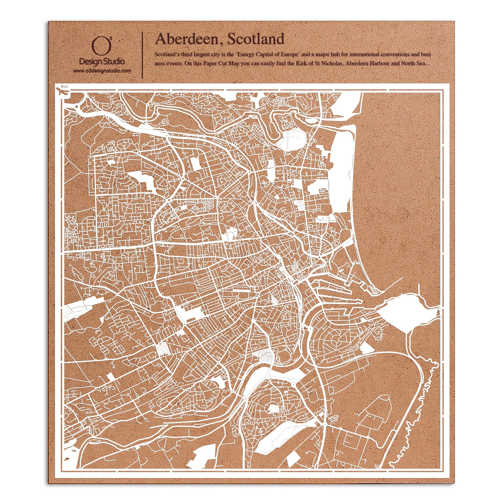 Aberdeen Paper Cut Map White 30x30 cm Paper Art