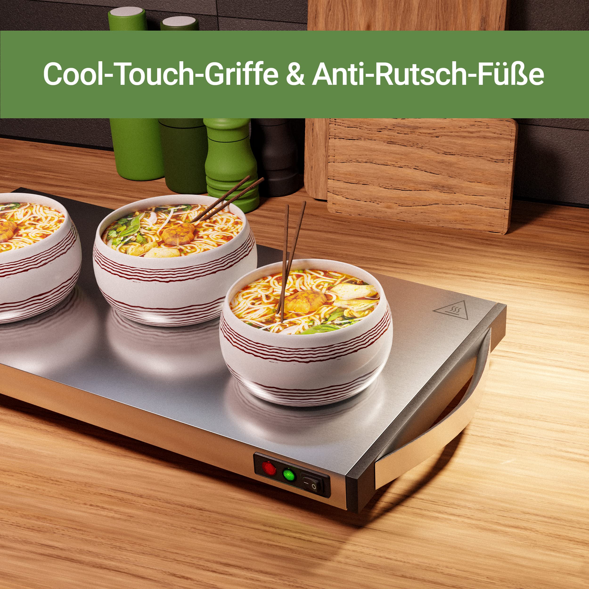 SUNTEC Warmhalteplatte aus Edelstahl – Elektrisch und kabellos – Essen warm auf dem Teller servieren – Zum Warmhalten von Speisen wie z.B. Suppe – Gastro Buffet Speisenwärmer – WHP-7086 cordless prime