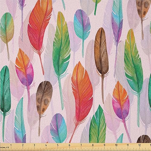 Miniatura 11 de Ambesonne The Yard, tela de plumas de pavo real, diseño retro ondulado de colores ondulados en la parte trasera morada, tela de microfibra para
