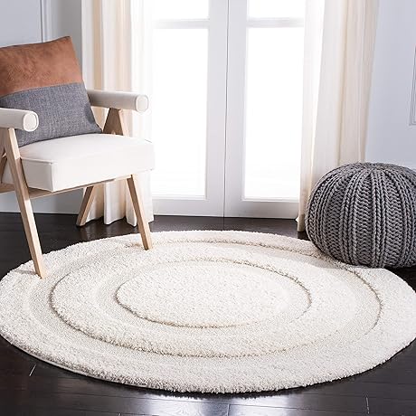 SAFAVIEH Florida Shag Collection Neutral Round Rug