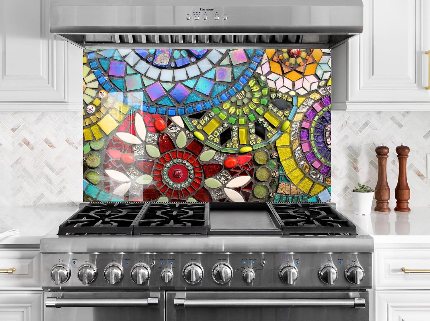 Myphotostation.com 12x12'' Tempered Glass Stained Backsplash Design Cooker Wall Backsplash Panel Glass Splashback for Kitchen Panel Design Mosaic Tile Splashback